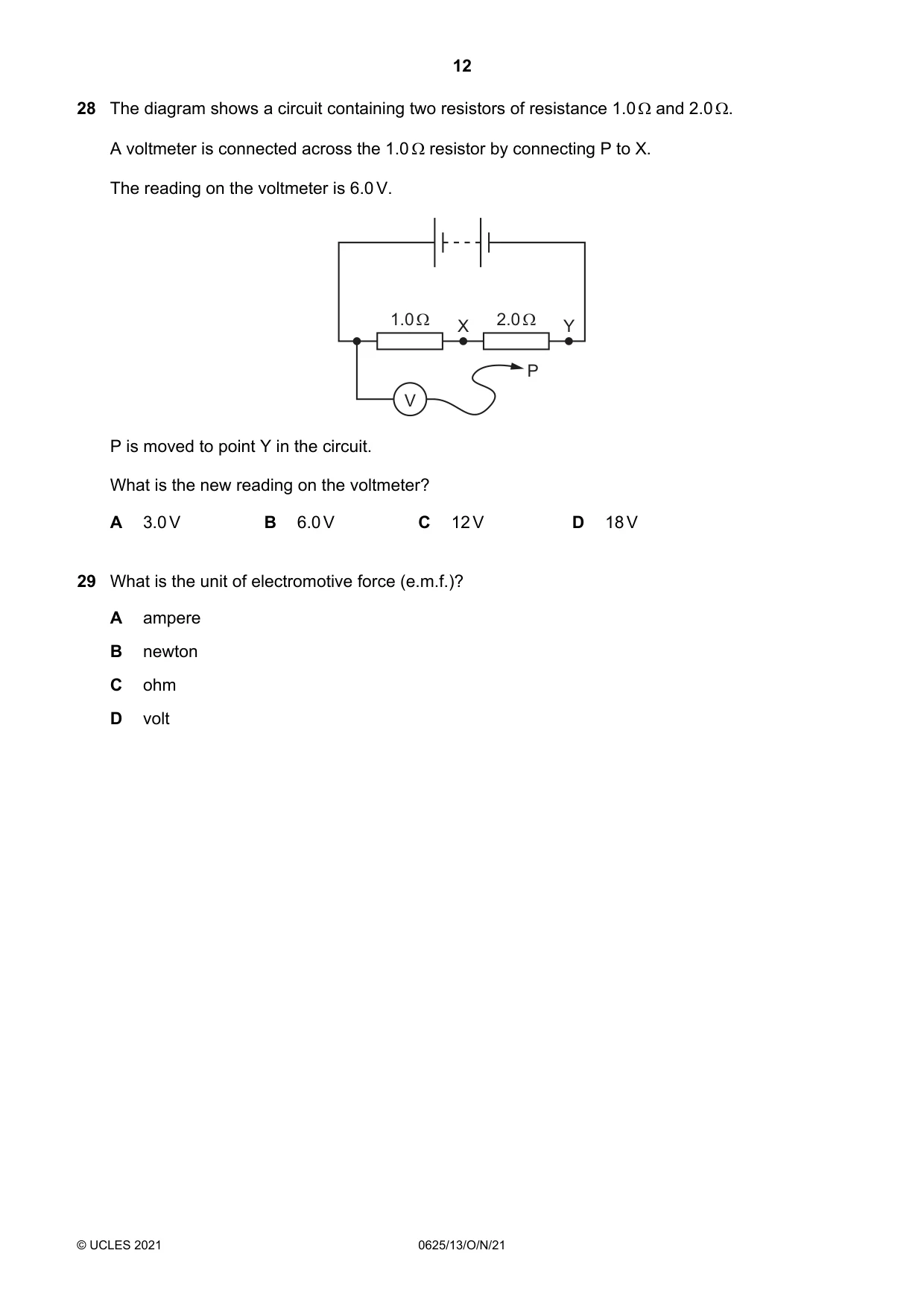 Cambridge IGCSE Physics 0625 2021 Oct/Nov Paper 1 · Variant 3 question paper, page 12 of 16