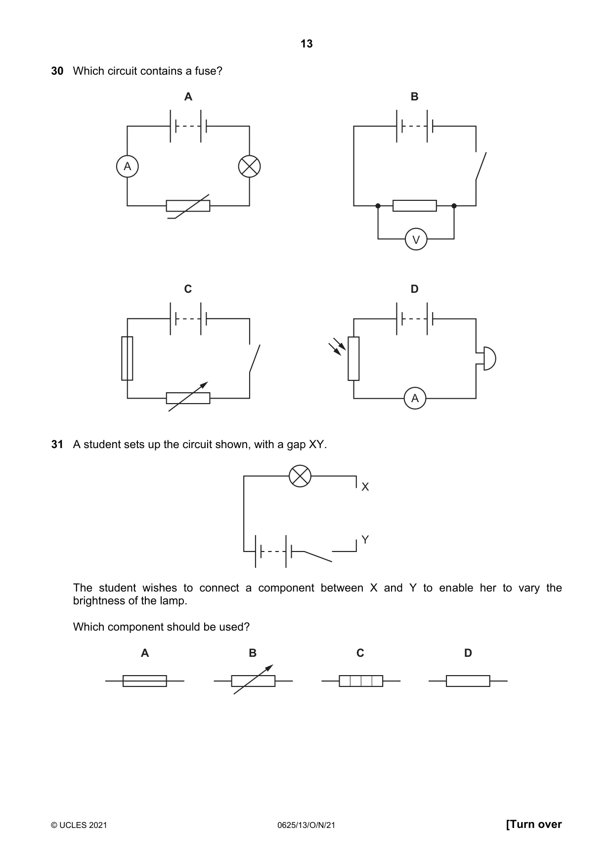 Cambridge IGCSE Physics 0625 2021 Oct/Nov Paper 1 · Variant 3 question paper, page 13 of 16