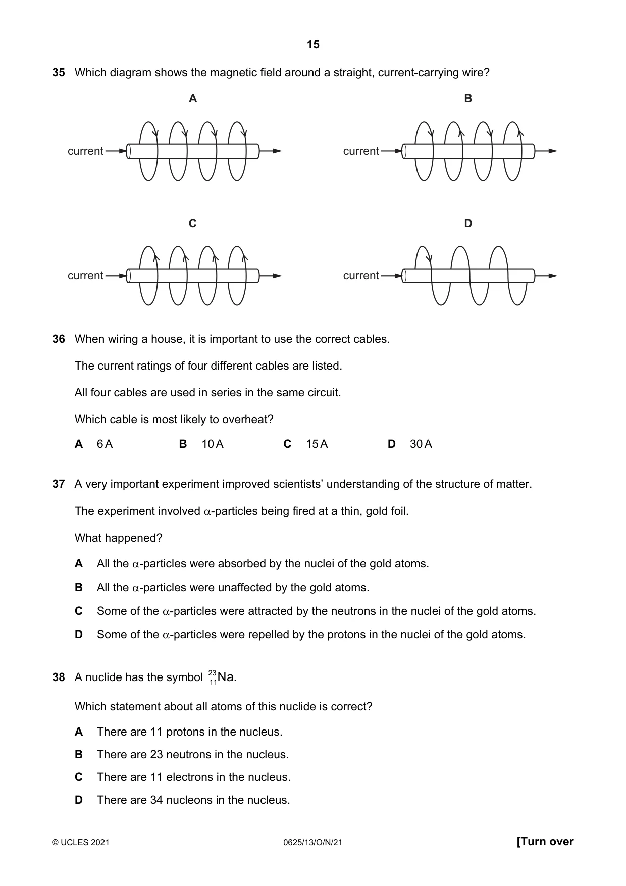 Cambridge IGCSE Physics 0625 2021 Oct/Nov Paper 1 · Variant 3 question paper, page 15 of 16