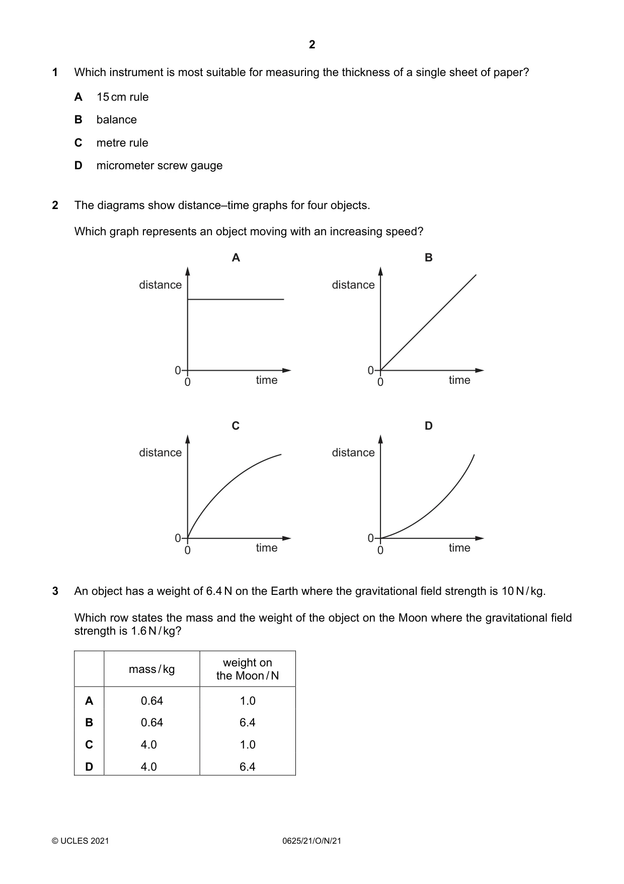 Cambridge IGCSE Physics 0625 2021 Oct/Nov Paper 2 · Variant 1 question paper, page 2 of 16