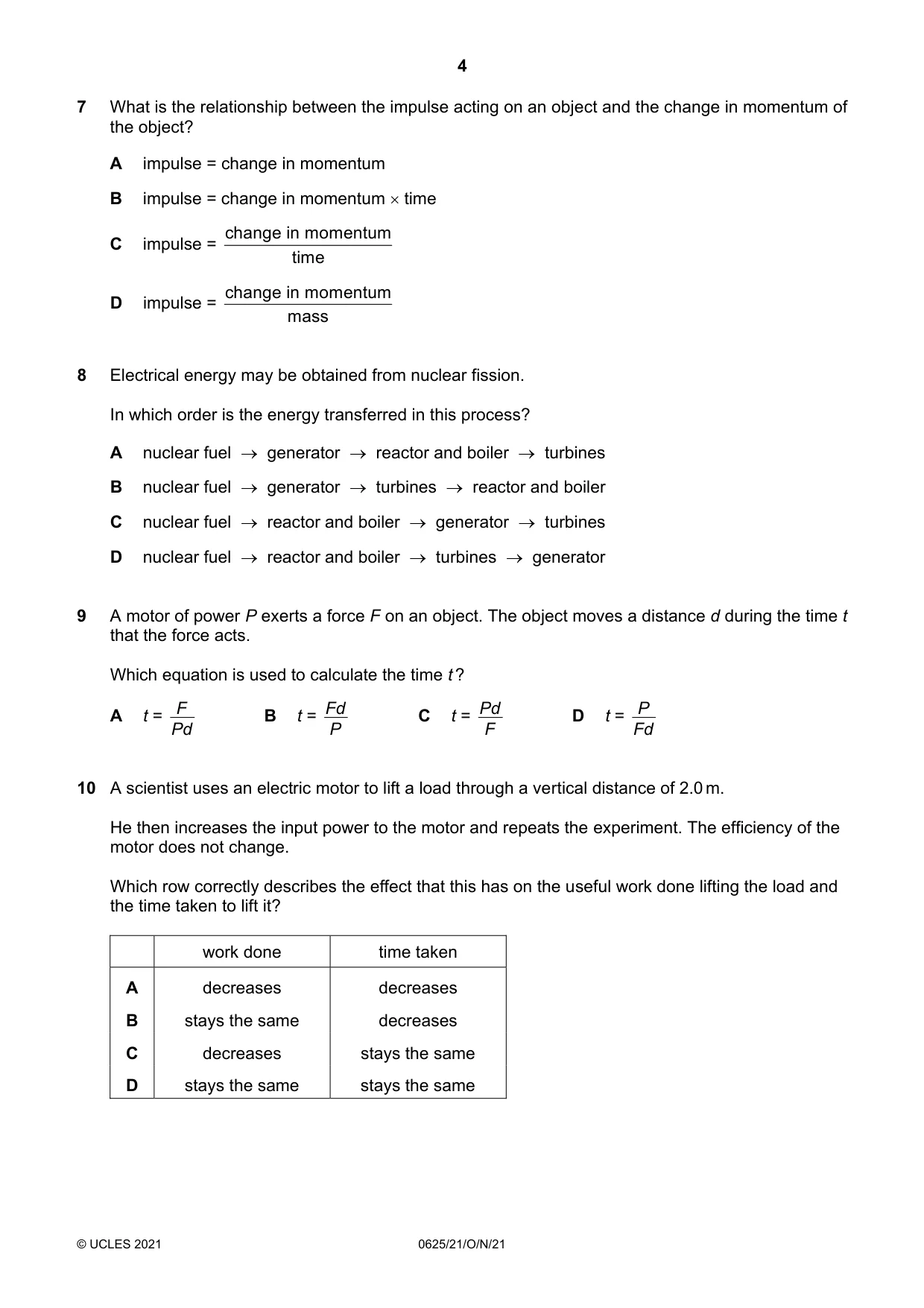 Cambridge IGCSE Physics 0625 2021 Oct/Nov Paper 2 · Variant 1 question paper, page 4 of 16