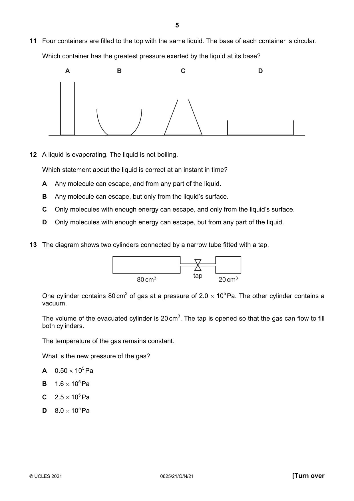 Cambridge IGCSE Physics 0625 2021 Oct/Nov Paper 2 · Variant 1 question paper, page 5 of 16