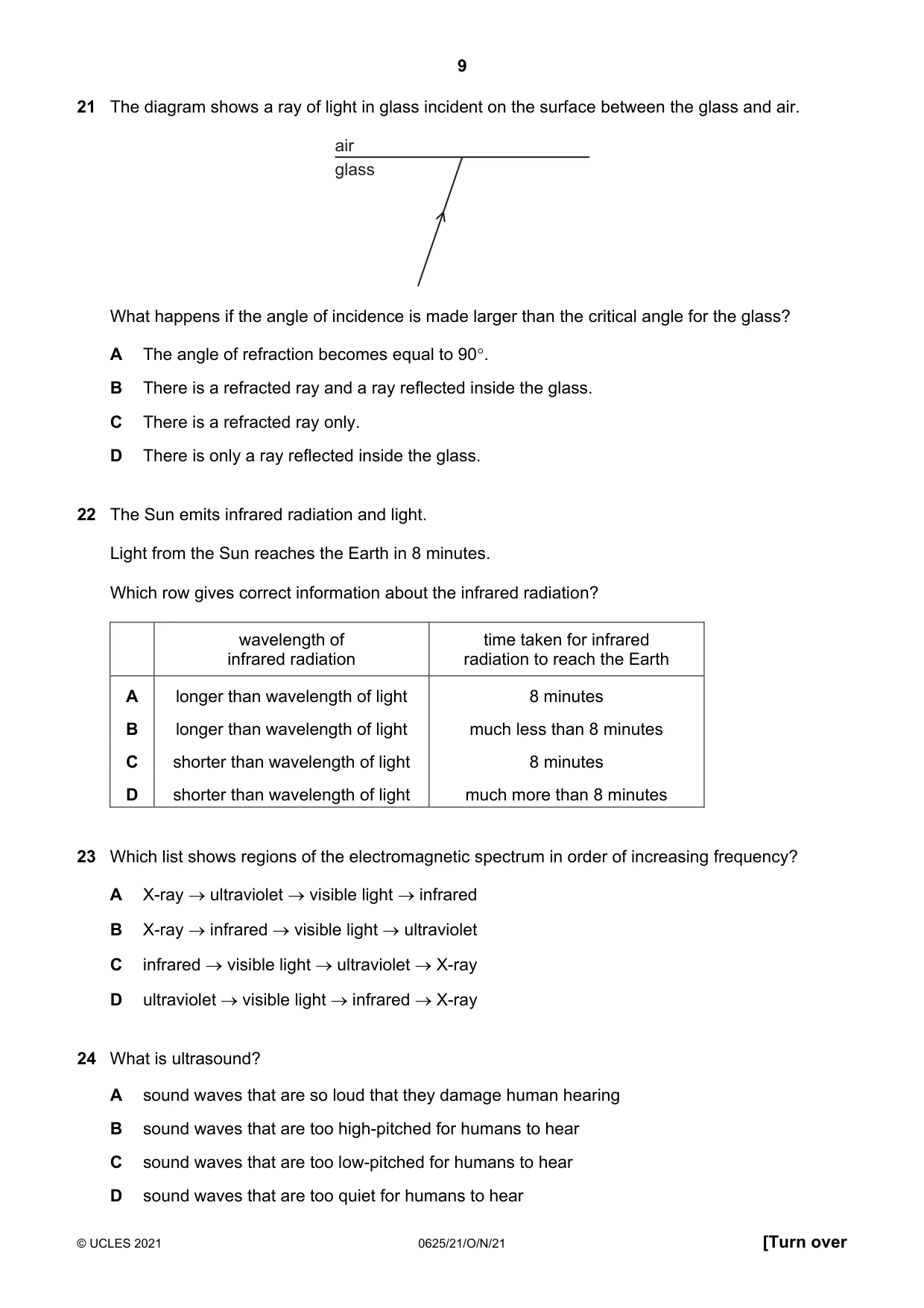 Cambridge IGCSE Physics 0625 2021 Oct/Nov Paper 2 · Variant 1 question paper, page 9 of 16