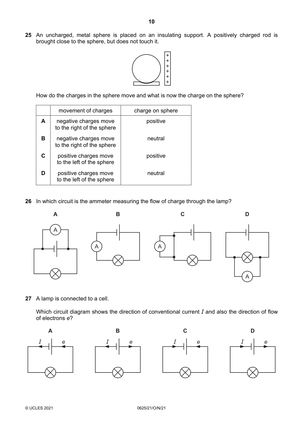 Cambridge IGCSE Physics 0625 2021 Oct/Nov Paper 2 · Variant 1 question paper, page 10 of 16