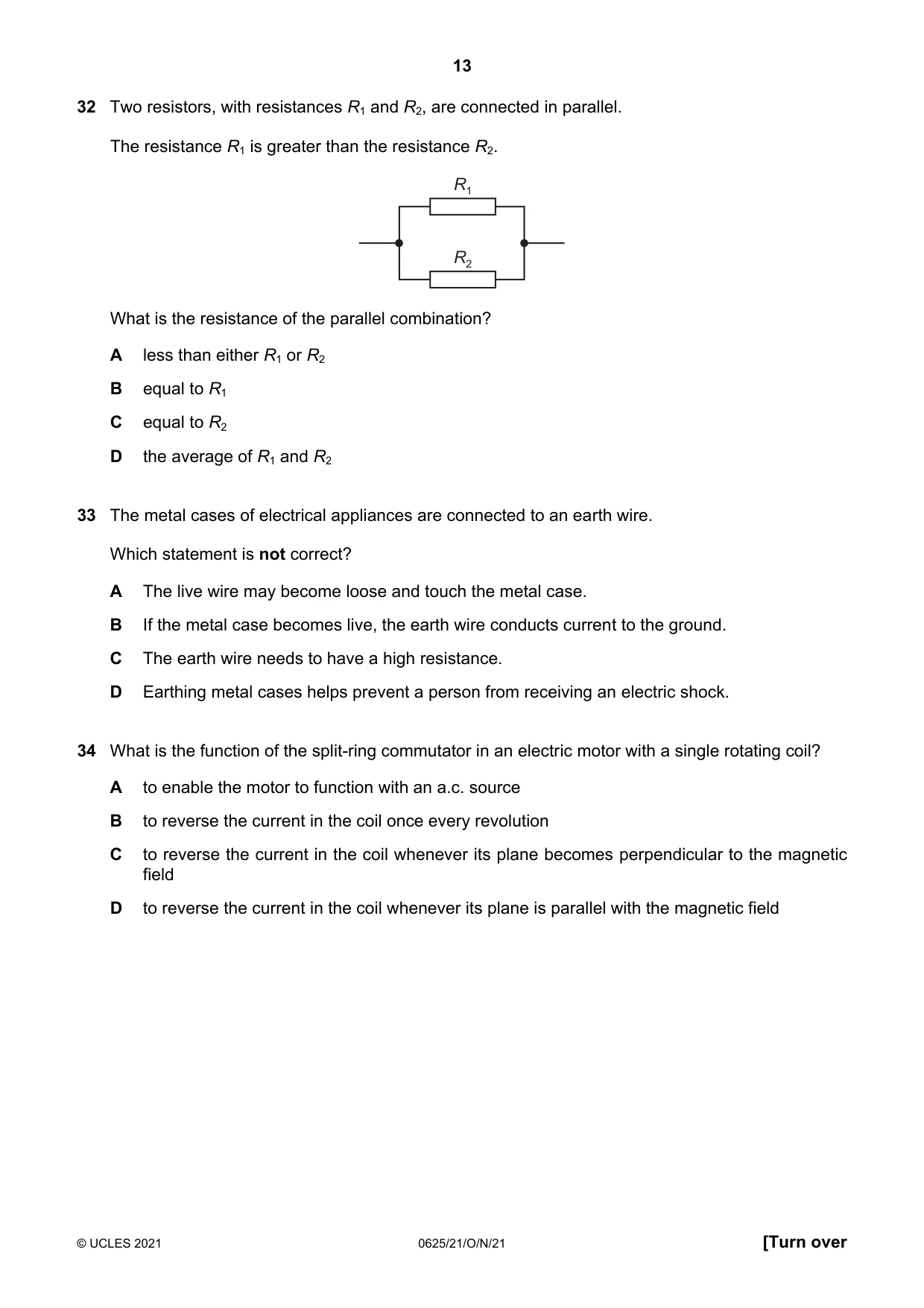 Cambridge IGCSE Physics 0625 2021 Oct/Nov Paper 2 · Variant 1 question paper, page 13 of 16
