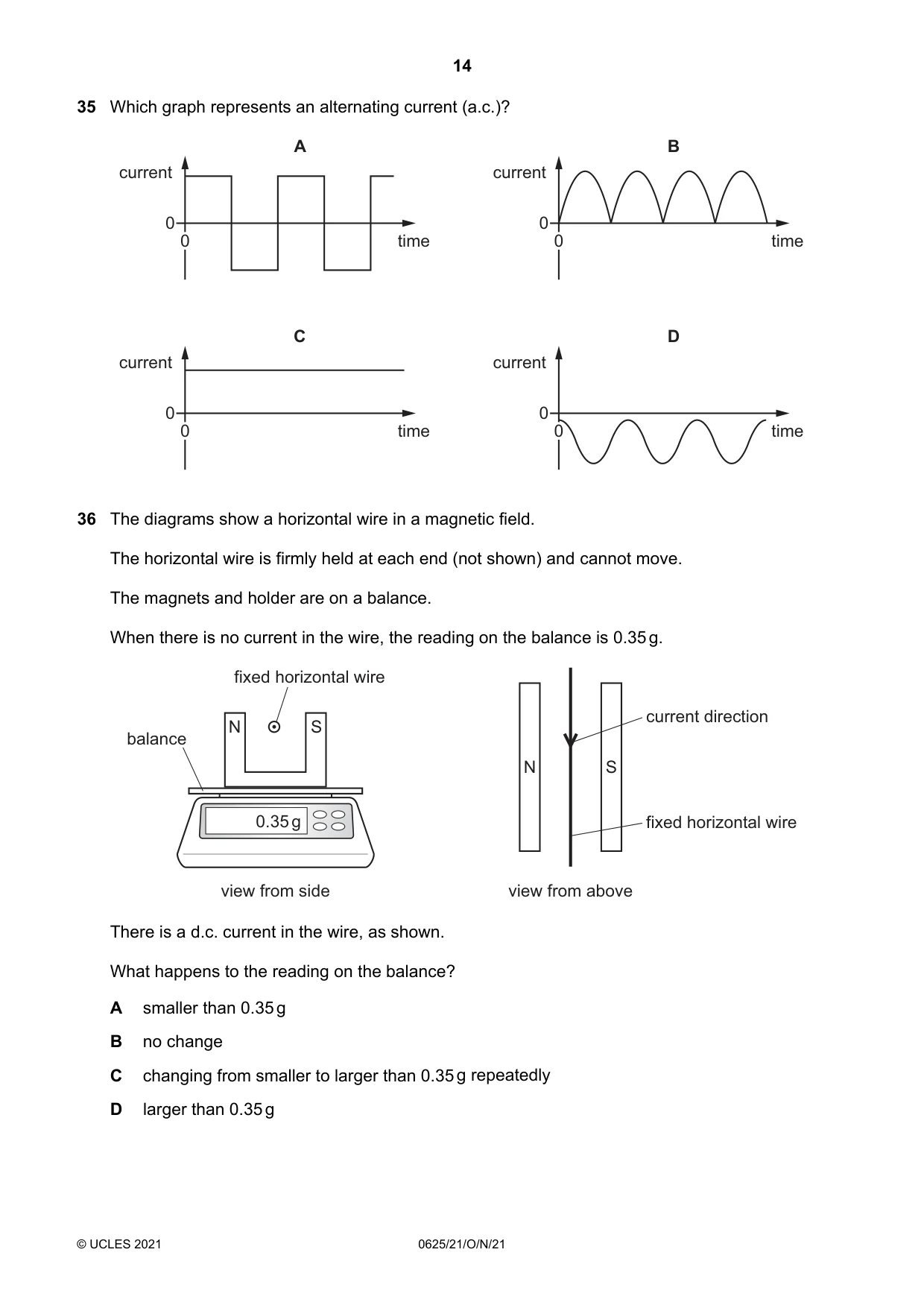 Cambridge IGCSE Physics 0625 2021 Oct/Nov Paper 2 · Variant 1 question paper, page 14 of 16