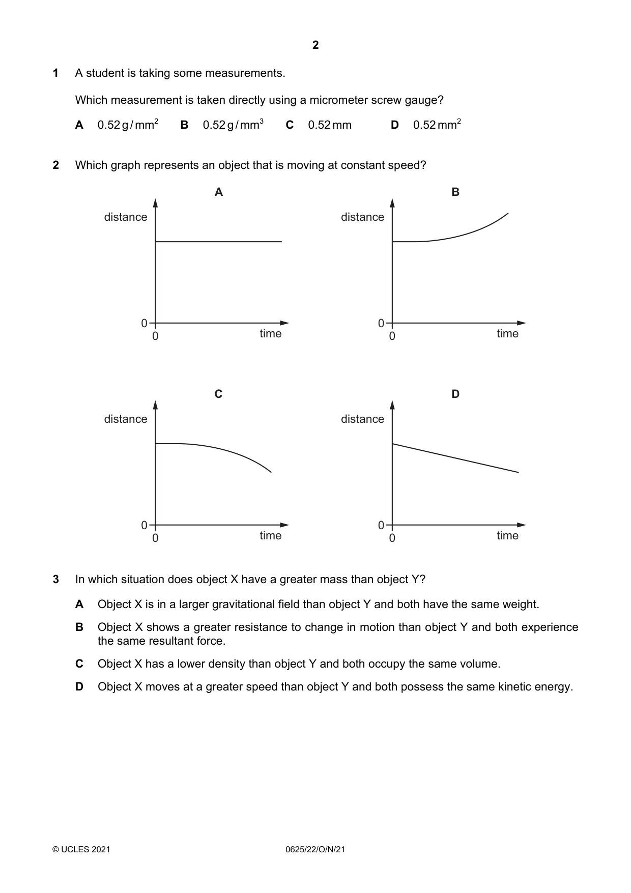 Cambridge IGCSE Physics 0625 2021 Oct/Nov Paper 2 · Variant 2 question paper, page 2 of 20