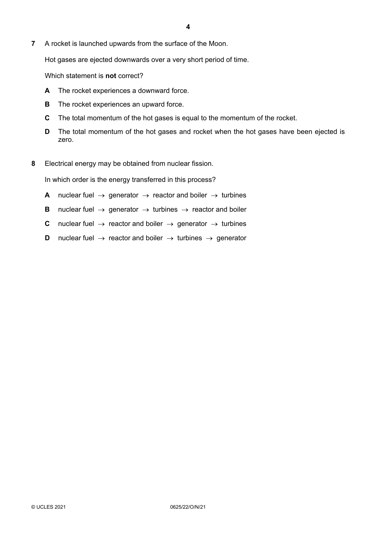 Cambridge IGCSE Physics 0625 2021 Oct/Nov Paper 2 · Variant 2 question paper, page 4 of 20