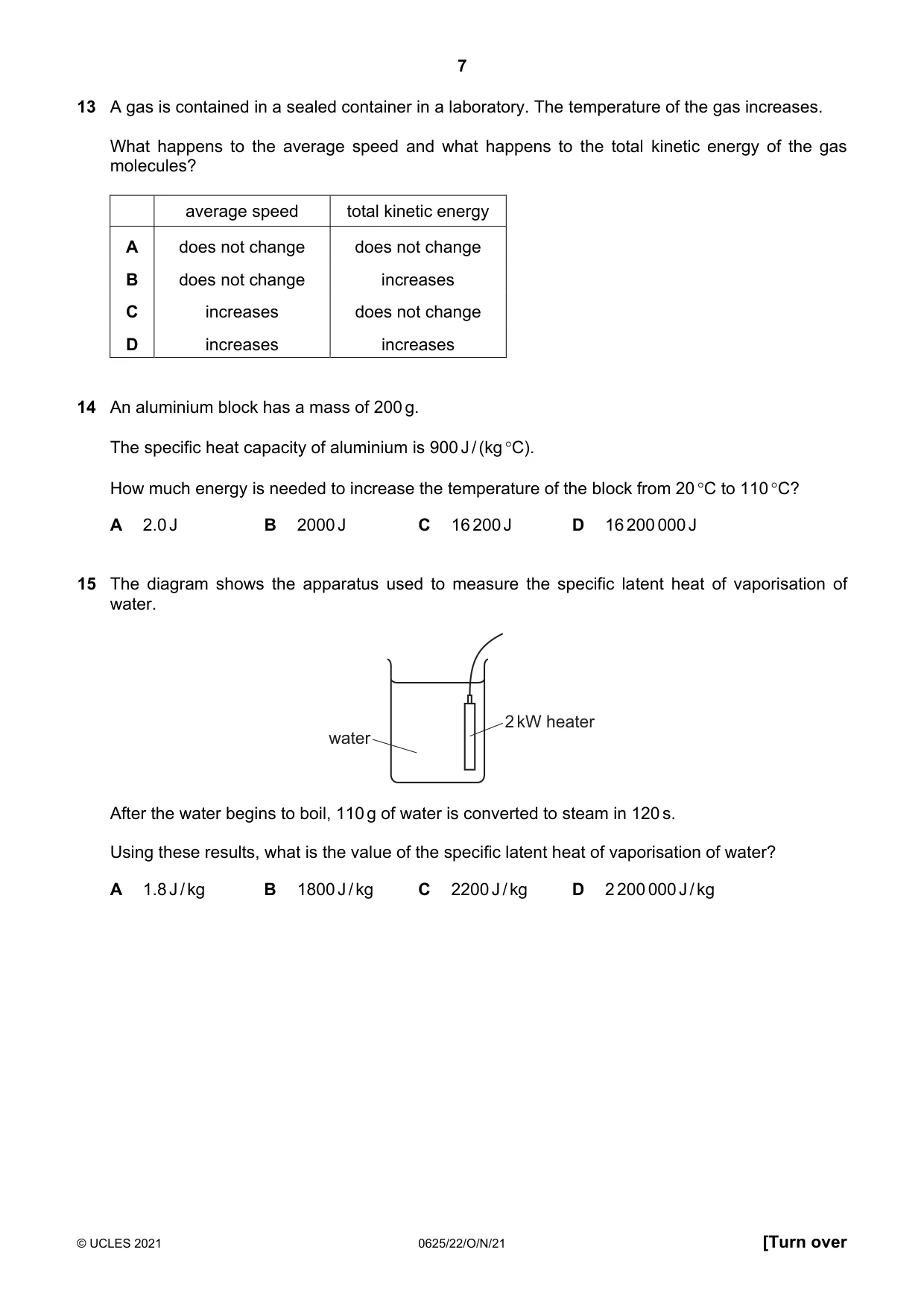 Cambridge IGCSE Physics 0625 2021 Oct/Nov Paper 2 · Variant 2 question paper, page 7 of 20
