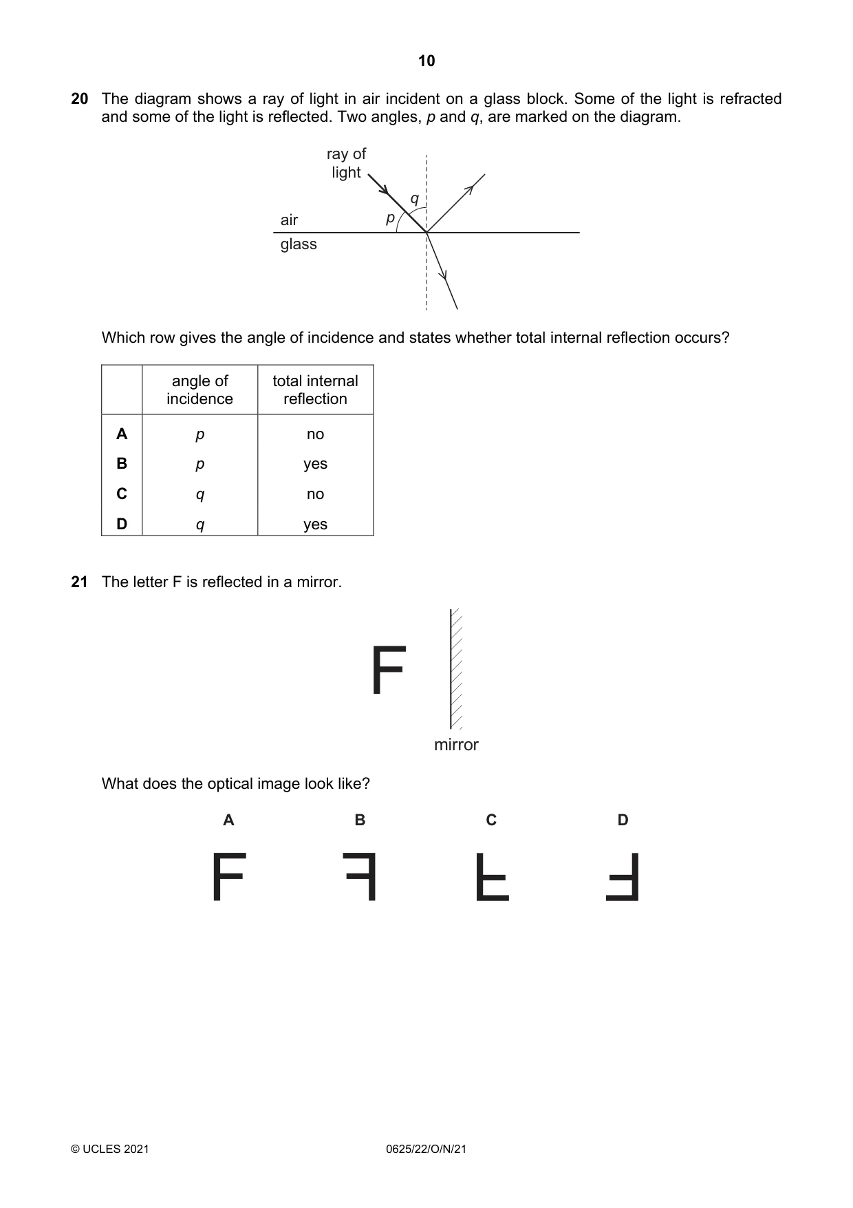 Cambridge IGCSE Physics 0625 2021 Oct/Nov Paper 2 · Variant 2 question paper, page 10 of 20