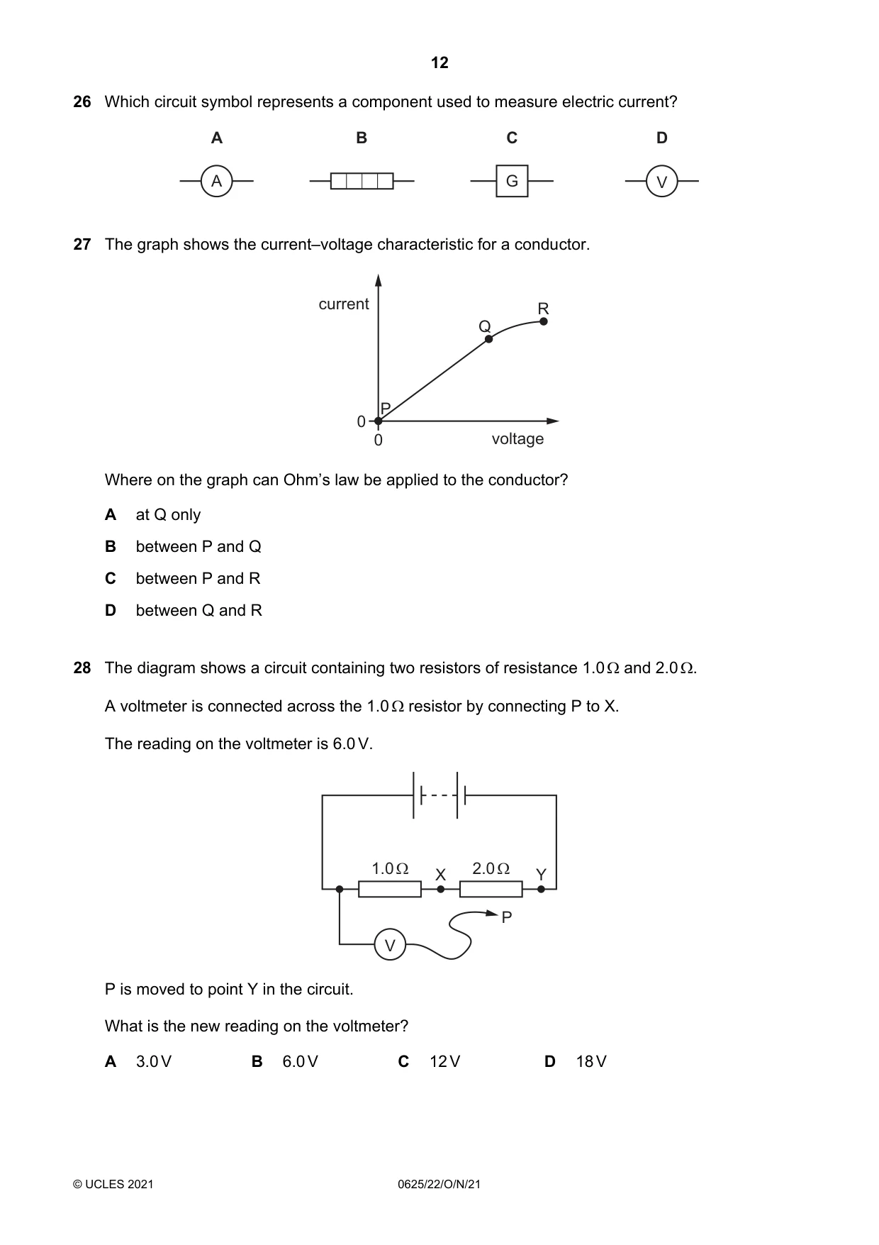 Cambridge IGCSE Physics 0625 2021 Oct/Nov Paper 2 · Variant 2 question paper, page 12 of 20