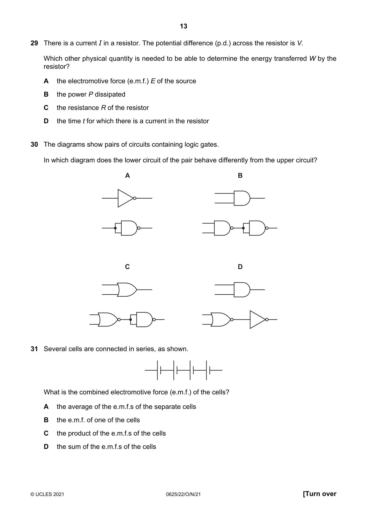 Cambridge IGCSE Physics 0625 2021 Oct/Nov Paper 2 · Variant 2 question paper, page 13 of 20
