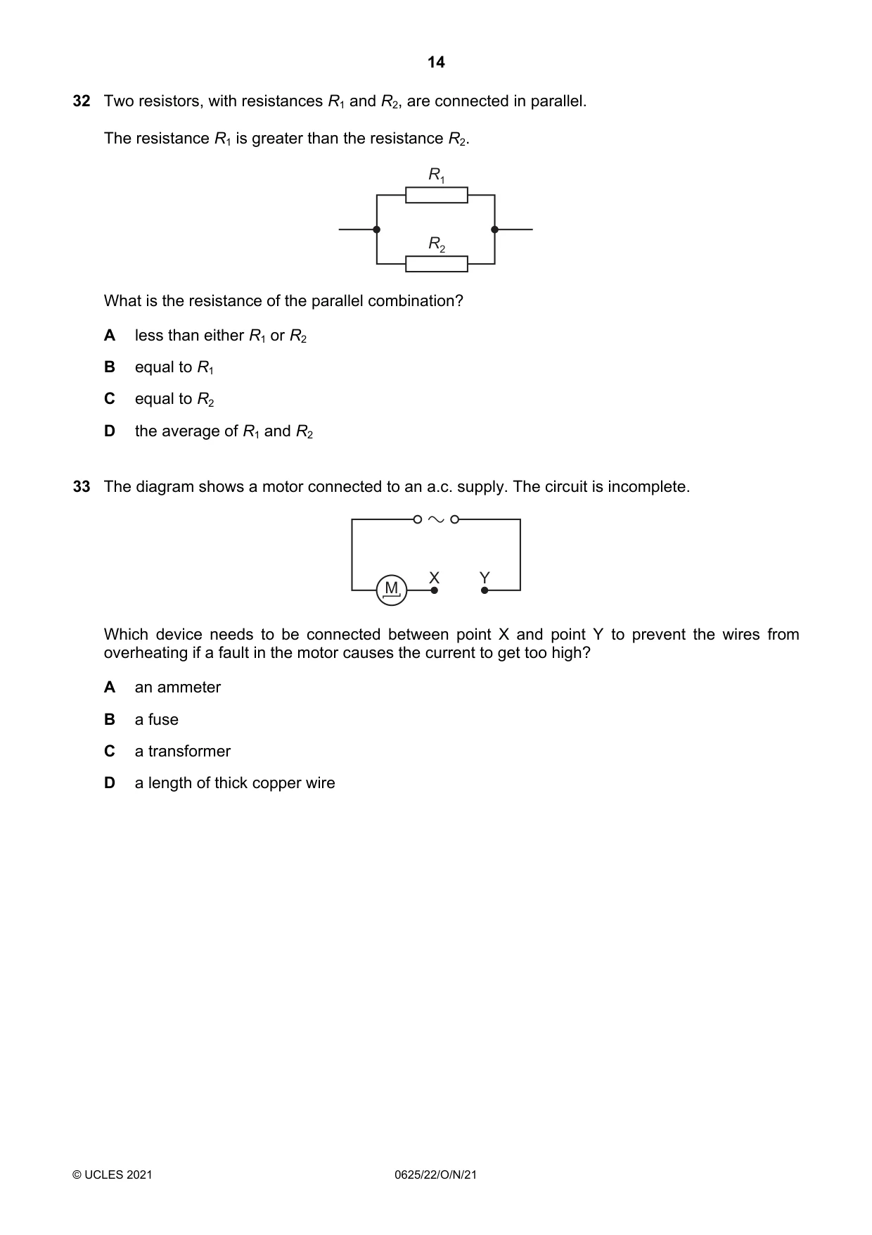 Cambridge IGCSE Physics 0625 2021 Oct/Nov Paper 2 · Variant 2 question paper, page 14 of 20