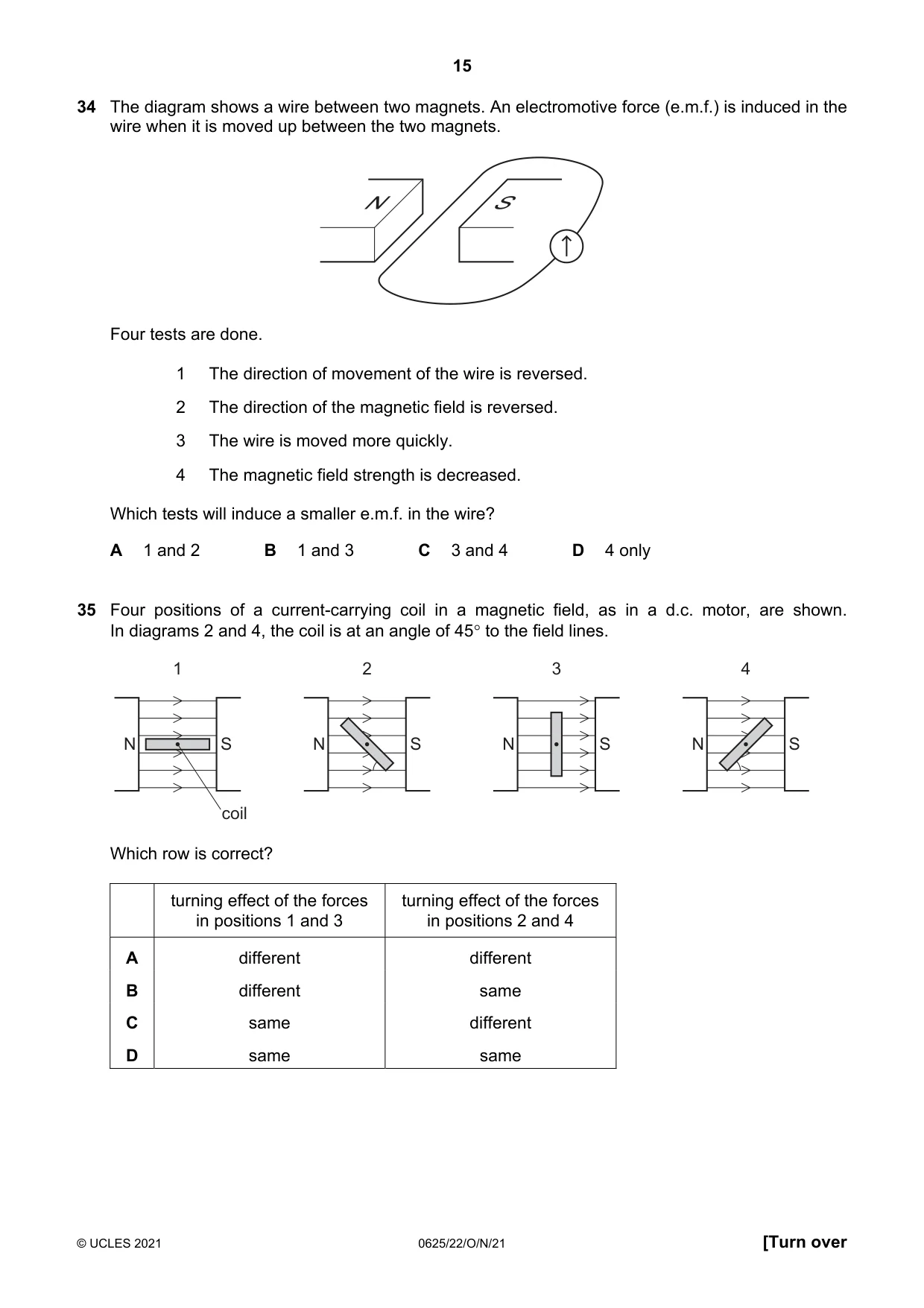Cambridge IGCSE Physics 0625 2021 Oct/Nov Paper 2 · Variant 2 question paper, page 15 of 20