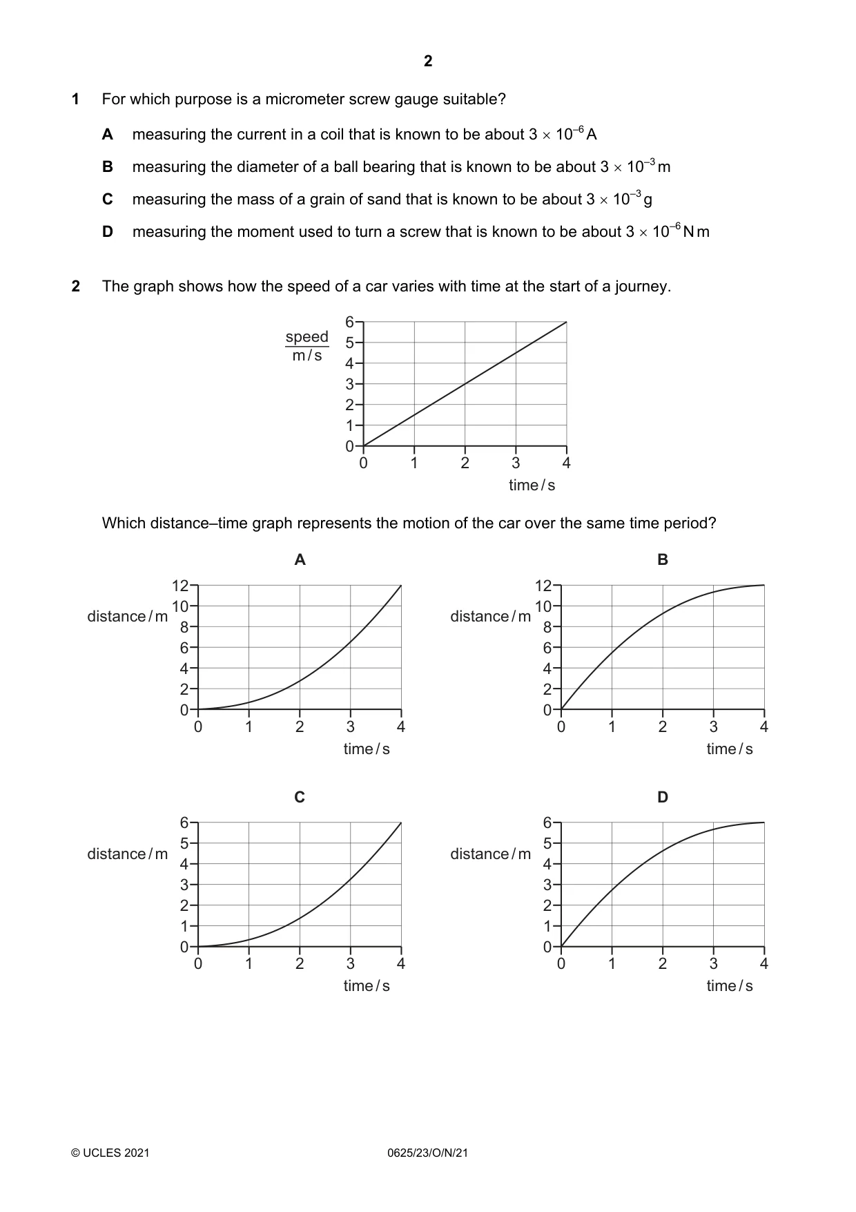 Cambridge IGCSE Physics 0625 2021 Oct/Nov Paper 2 · Variant 3 question paper, page 2 of 20