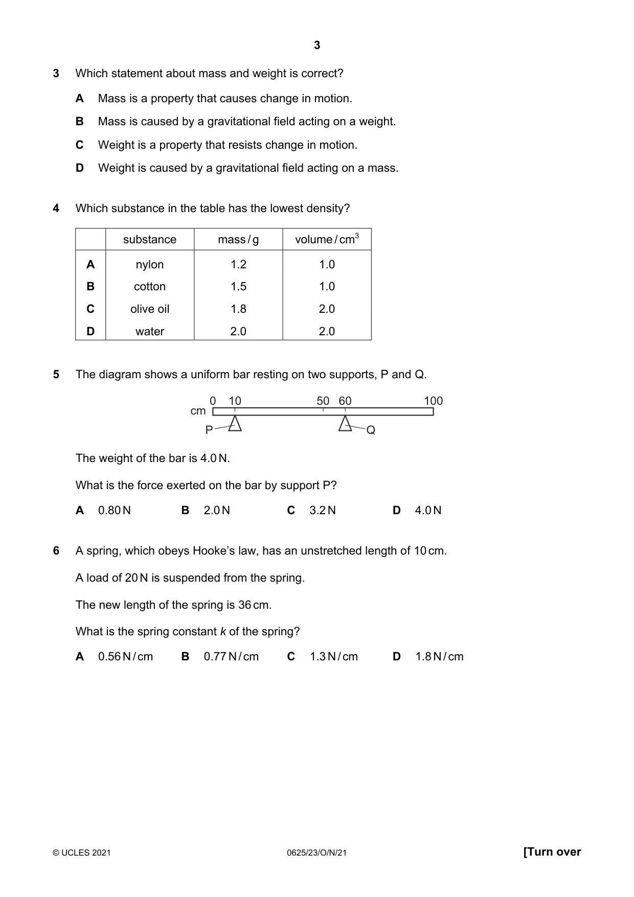 Cambridge IGCSE Physics 0625 2021 Oct/Nov Paper 2 · Variant 3 question paper, page 3 of 20