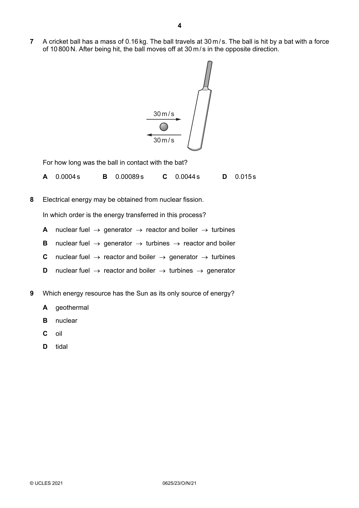 Cambridge IGCSE Physics 0625 2021 Oct/Nov Paper 2 · Variant 3 question paper, page 4 of 20