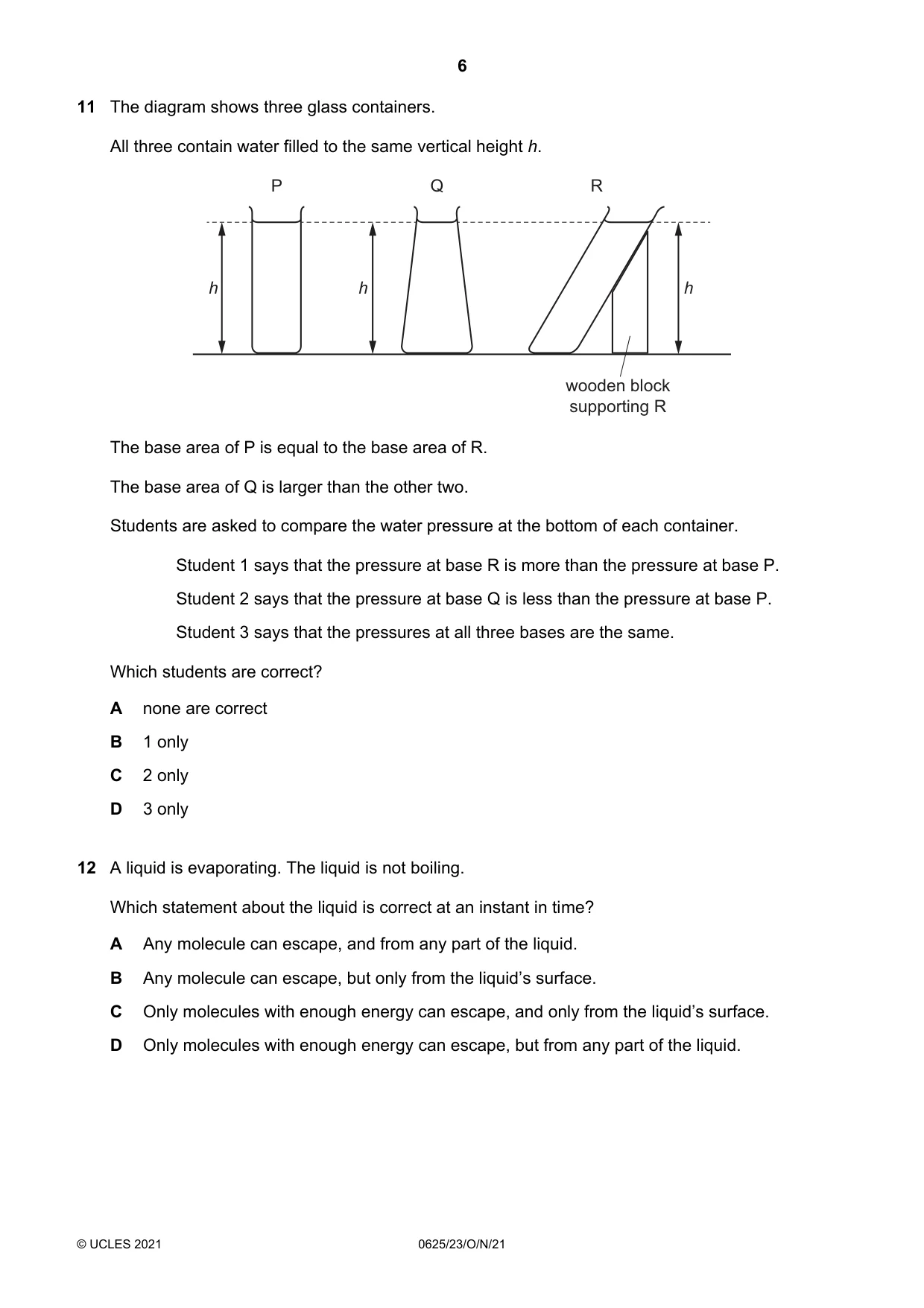 Cambridge IGCSE Physics 0625 2021 Oct/Nov Paper 2 · Variant 3 question paper, page 6 of 20