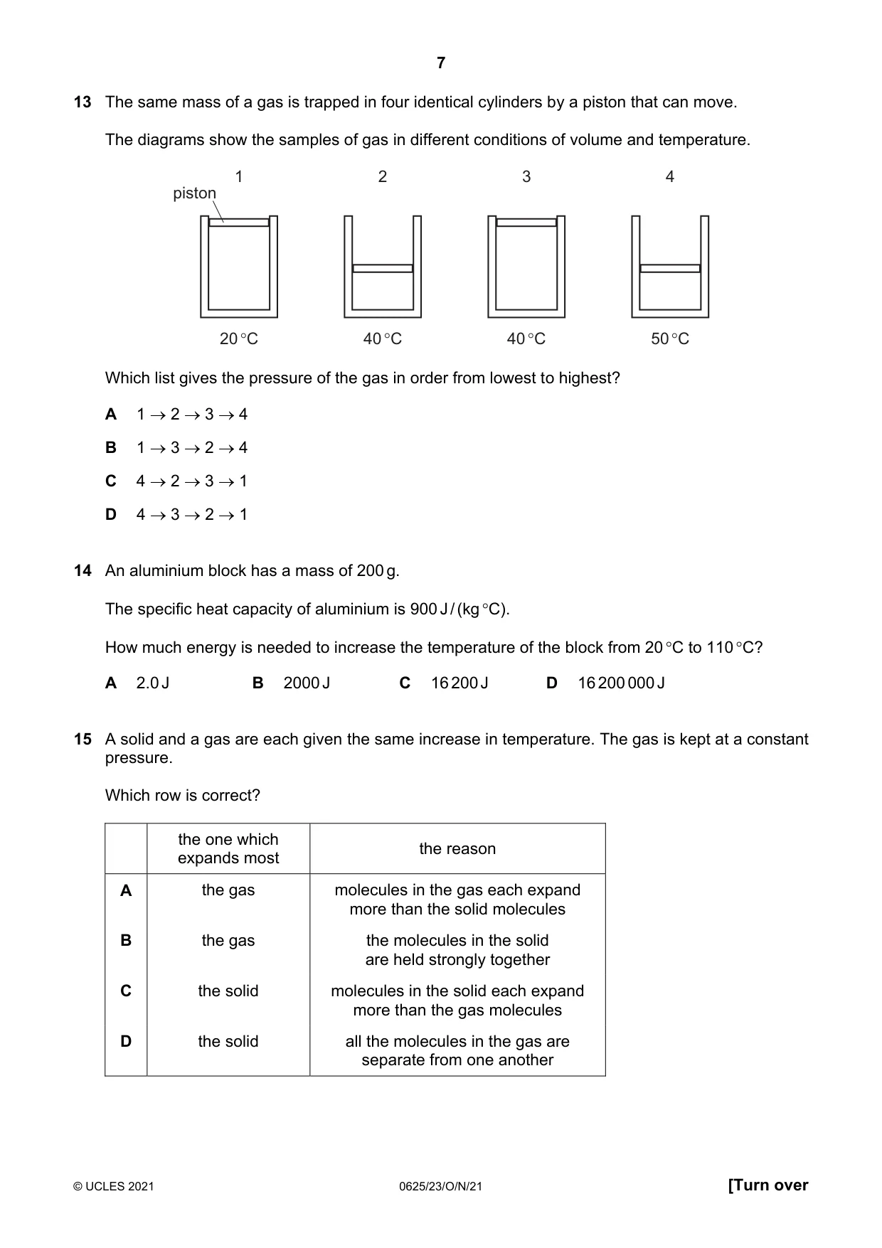 Cambridge IGCSE Physics 0625 2021 Oct/Nov Paper 2 · Variant 3 question paper, page 7 of 20