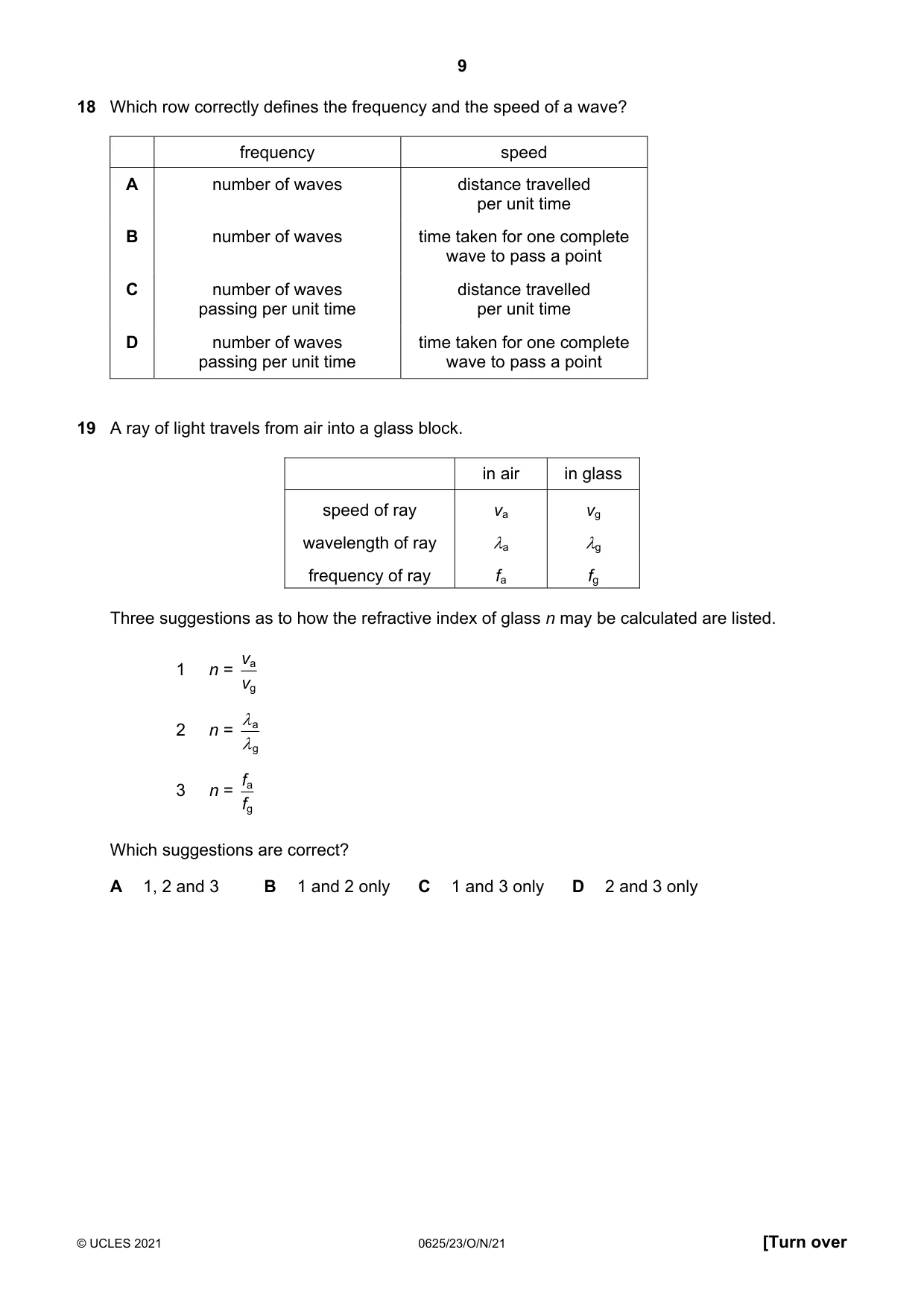 Cambridge IGCSE Physics 0625 2021 Oct/Nov Paper 2 · Variant 3 question paper, page 9 of 20