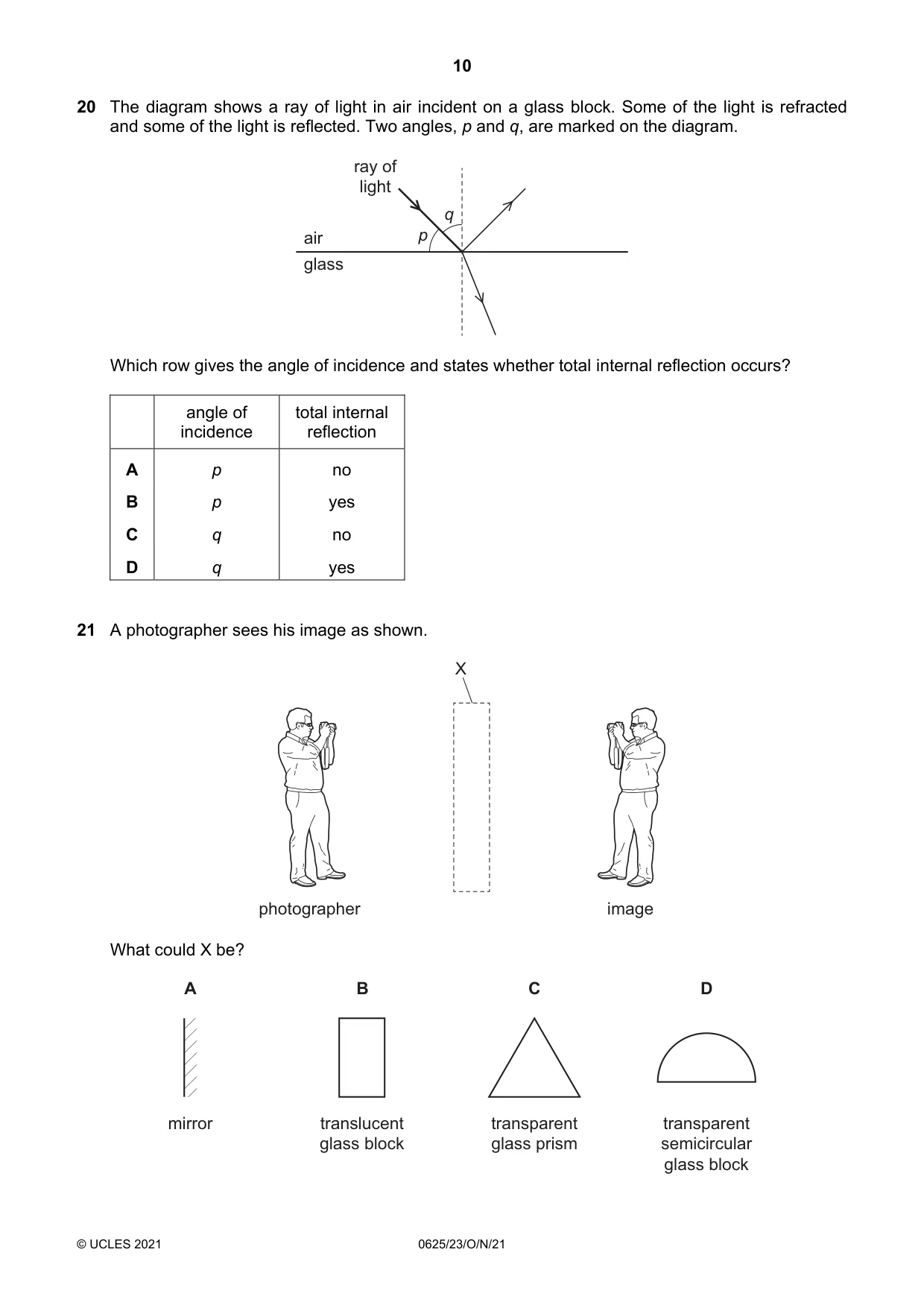 Cambridge IGCSE Physics 0625 2021 Oct/Nov Paper 2 · Variant 3 question paper, page 10 of 20
