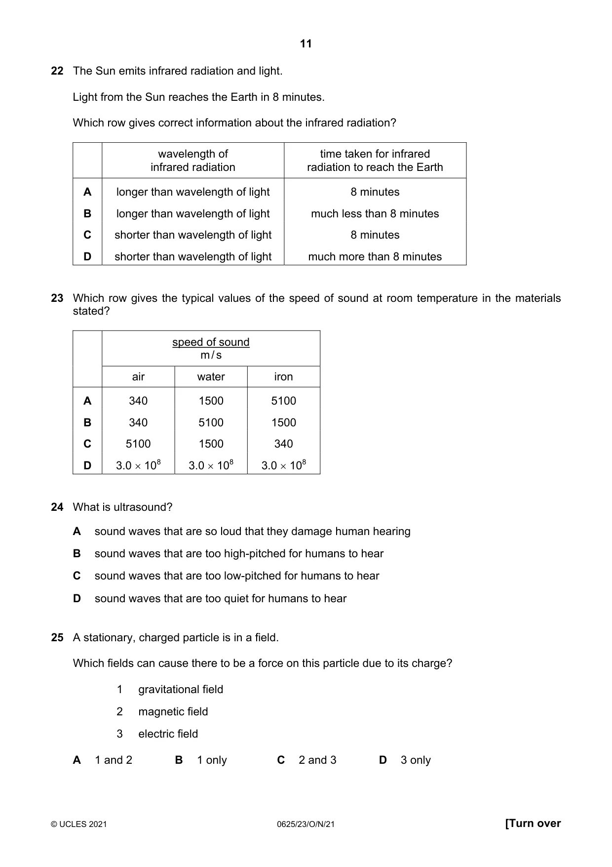 Cambridge IGCSE Physics 0625 2021 Oct/Nov Paper 2 · Variant 3 question paper, page 11 of 20