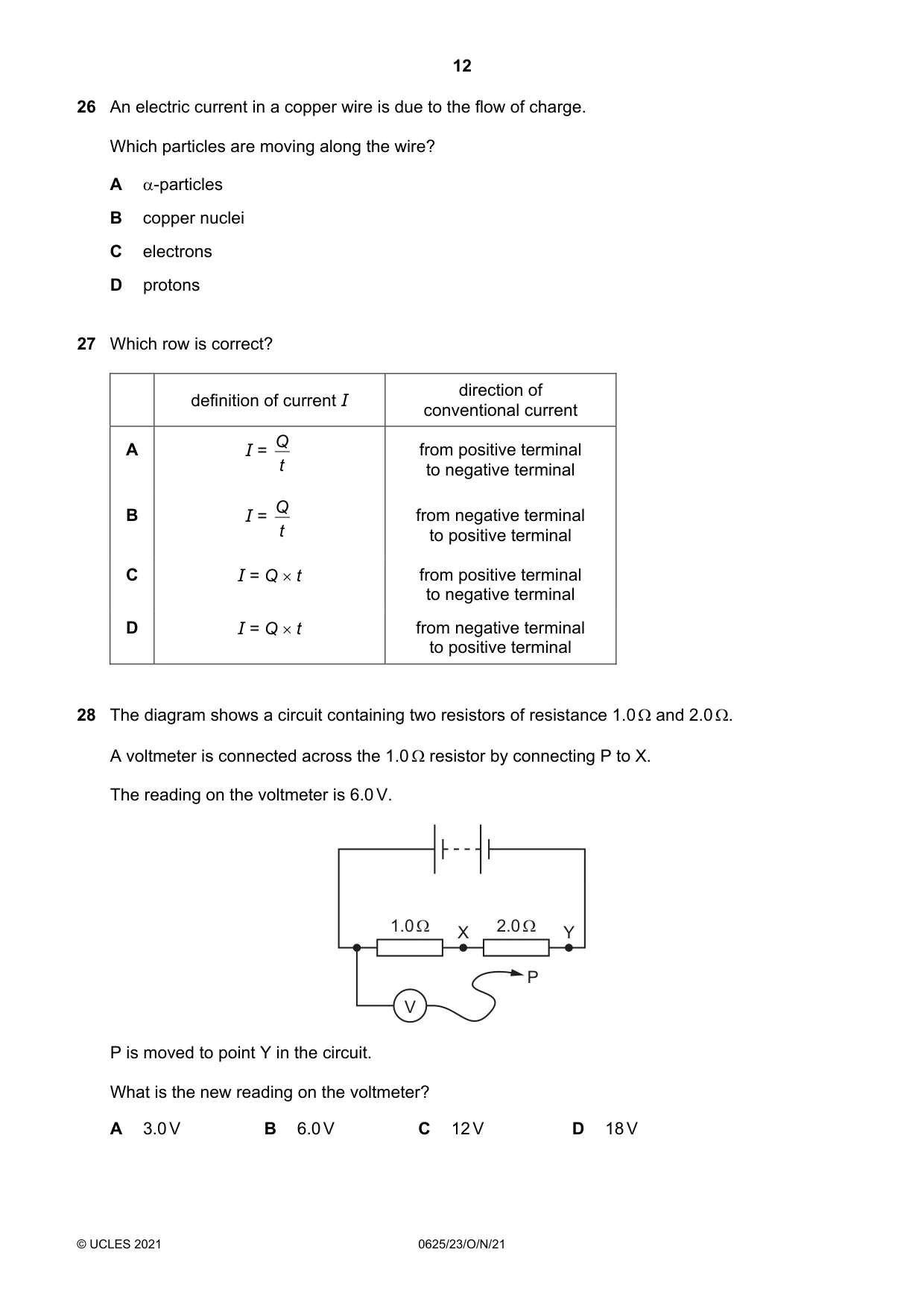 Cambridge IGCSE Physics 0625 2021 Oct/Nov Paper 2 · Variant 3 question paper, page 12 of 20