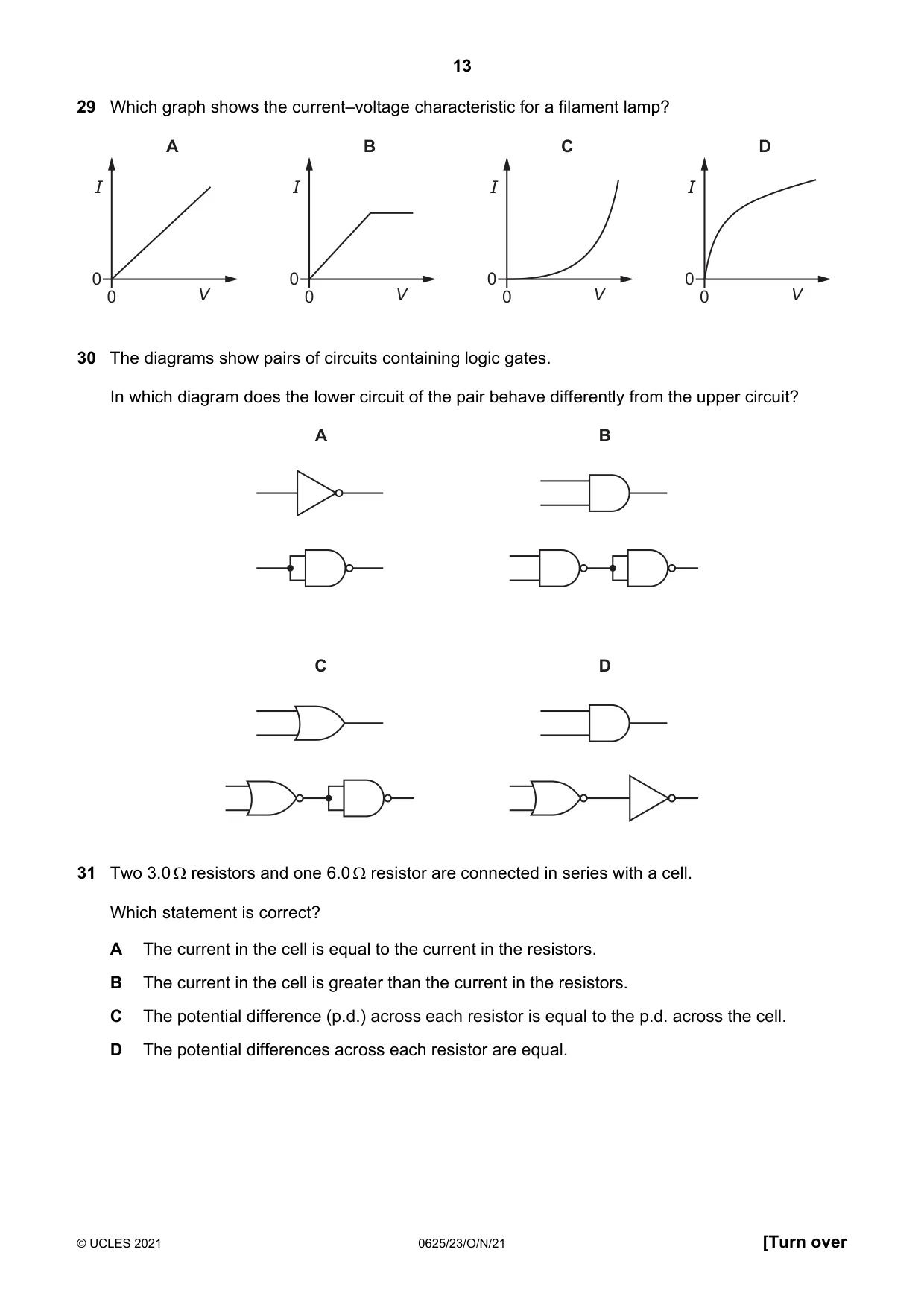Cambridge IGCSE Physics 0625 2021 Oct/Nov Paper 2 · Variant 3 question paper, page 13 of 20