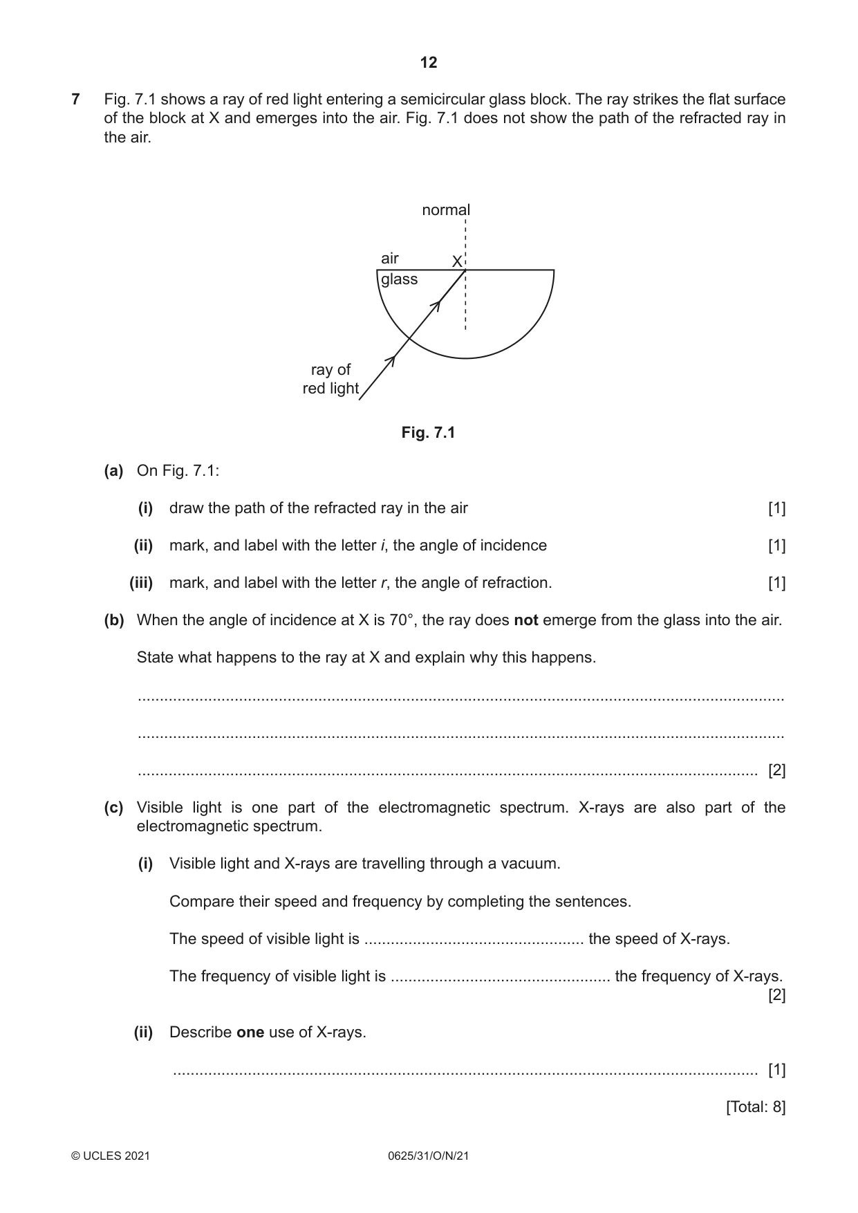 Cambridge IGCSE Physics 0625 2021 Oct/Nov Paper 3 · Variant 1 question paper, page 12 of 16