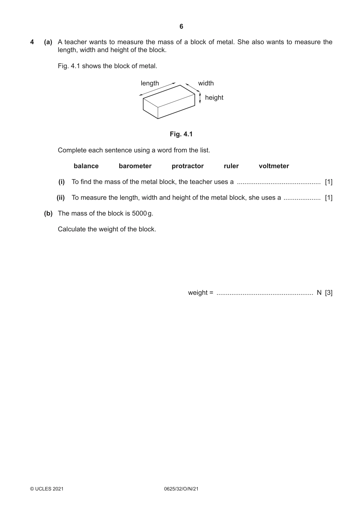 Cambridge IGCSE Physics 0625 2021 Oct/Nov Paper 3 · Variant 2 question paper, page 6 of 20