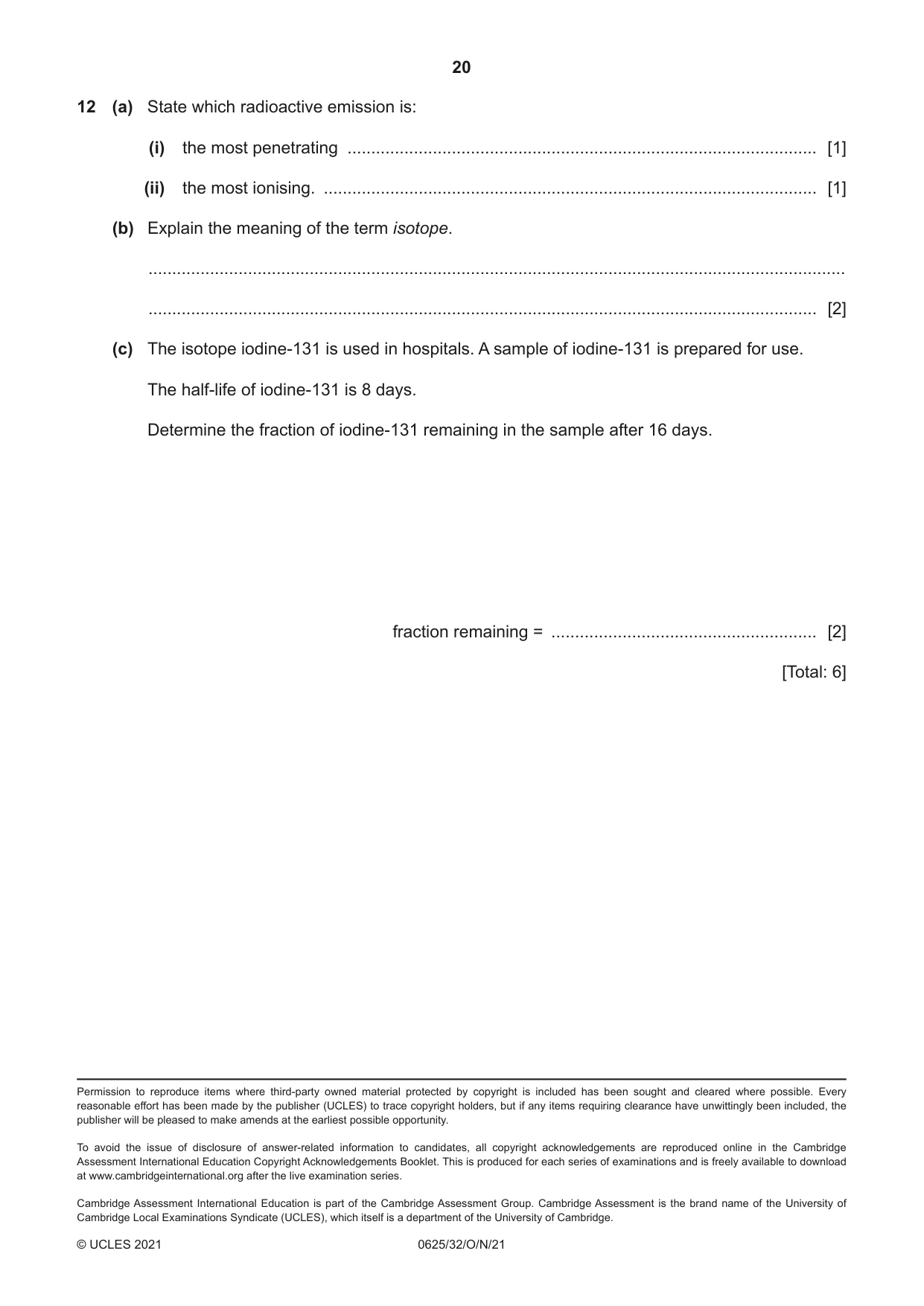Cambridge IGCSE Physics 0625 2021 Oct/Nov Paper 3 · Variant 2 question paper, page 20 of 20