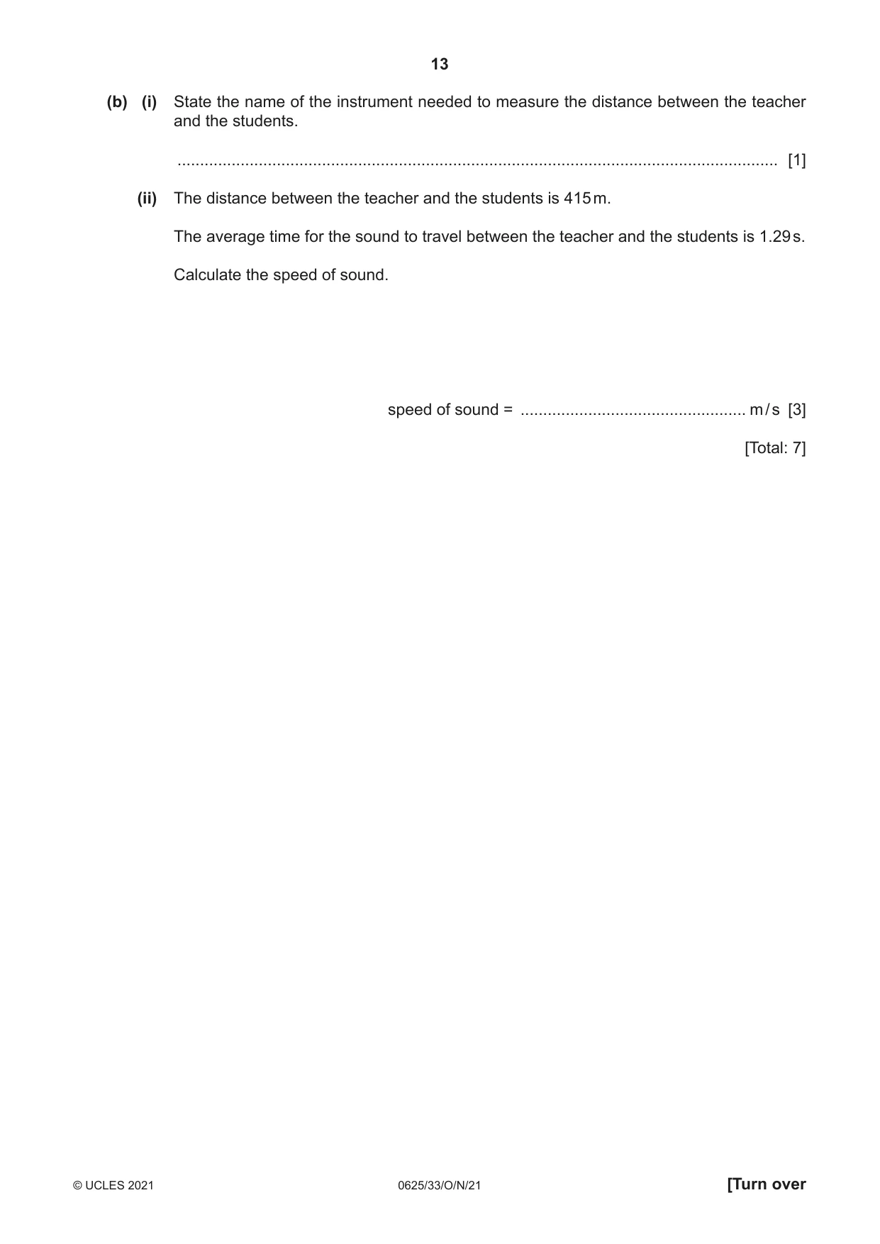 Cambridge IGCSE Physics 0625 2021 Oct/Nov Paper 3 · Variant 3 question paper, page 13 of 20