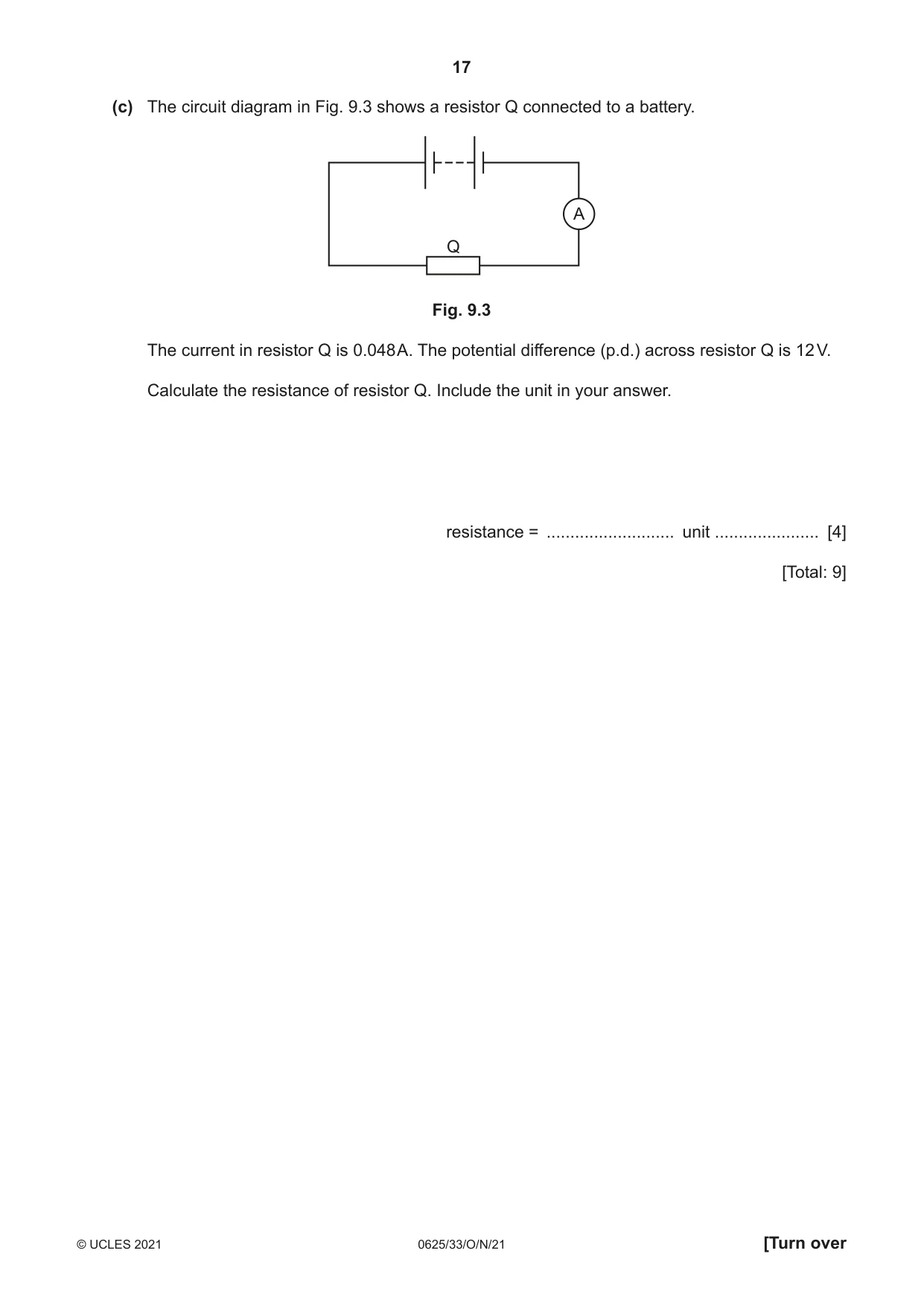 Cambridge IGCSE Physics 0625 2021 Oct/Nov Paper 3 · Variant 3 question paper, page 17 of 20