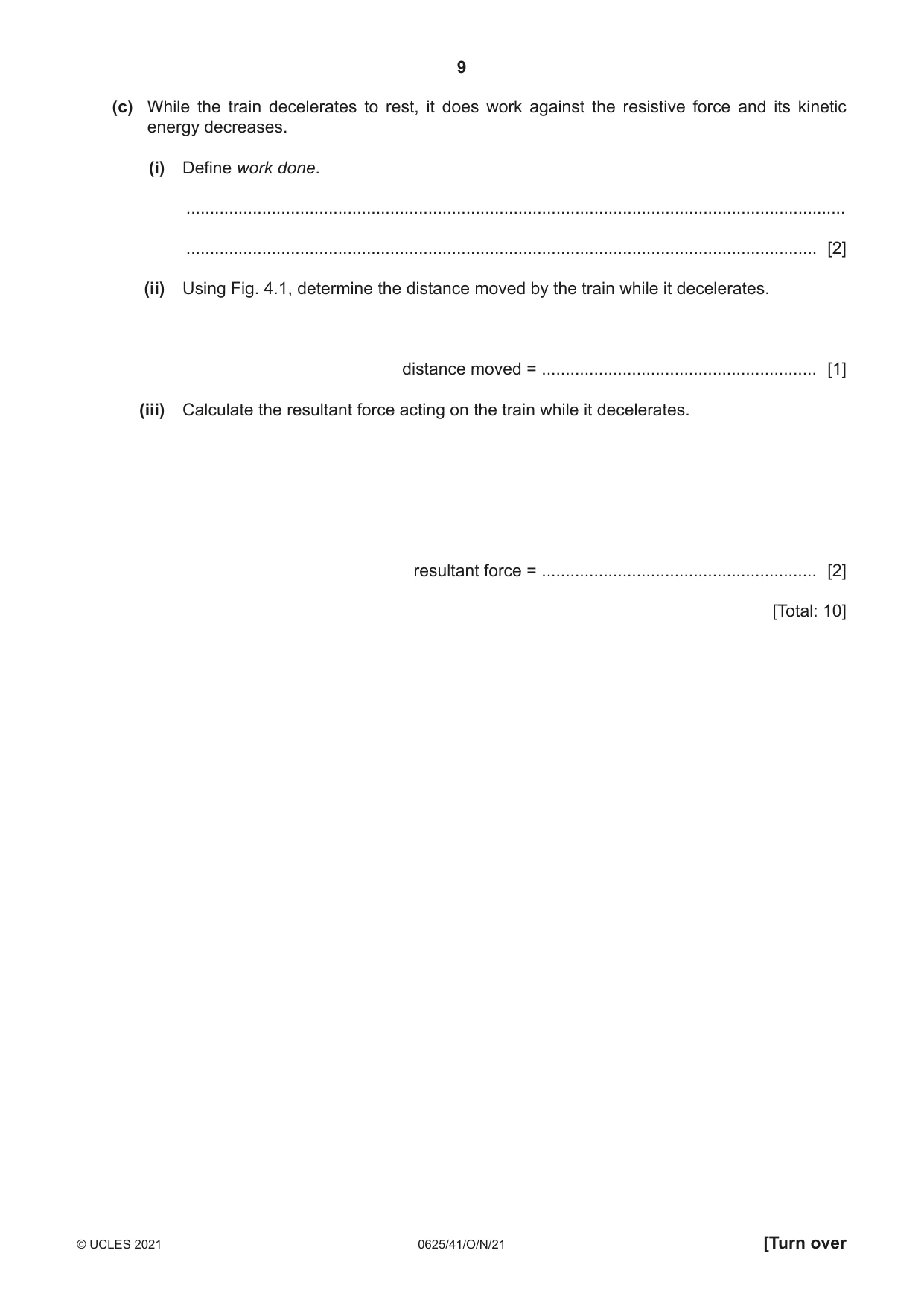 Cambridge IGCSE Physics 0625 2021 Oct/Nov Paper 4 · Variant 1 question paper, page 9 of 20