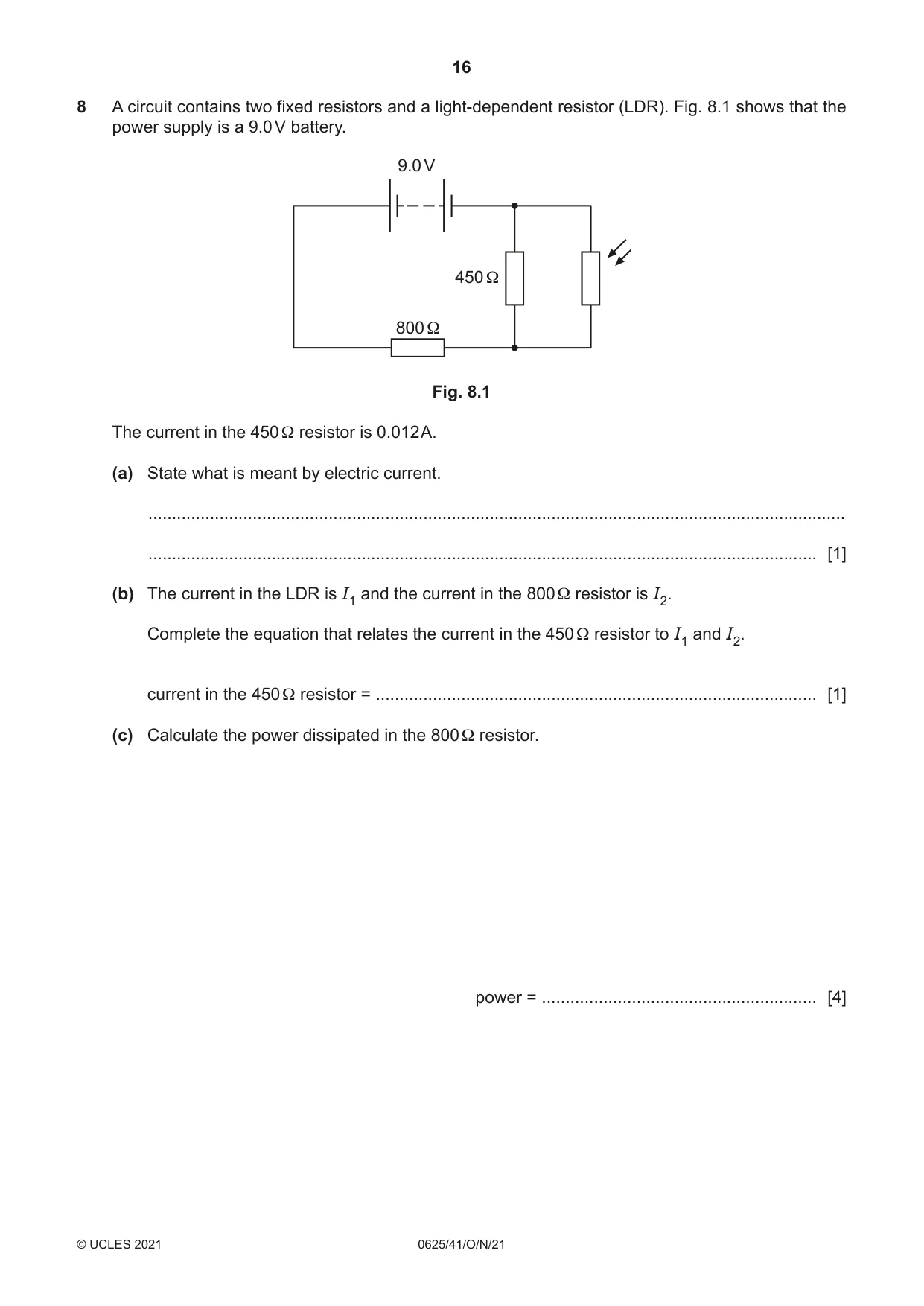Cambridge IGCSE Physics 0625 2021 Oct/Nov Paper 4 · Variant 1 question paper, page 16 of 20