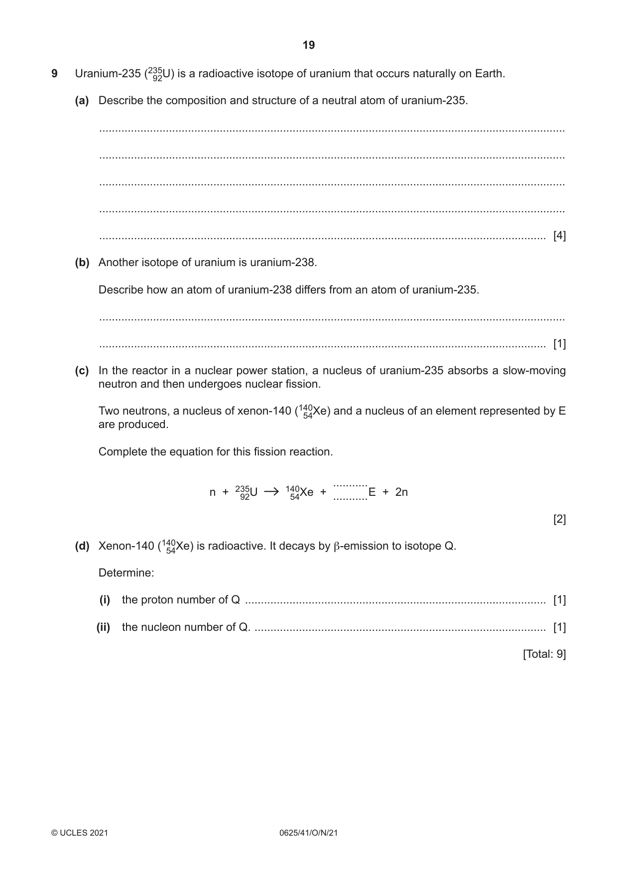 Cambridge IGCSE Physics 0625 2021 Oct/Nov Paper 4 · Variant 1 question paper, page 19 of 20