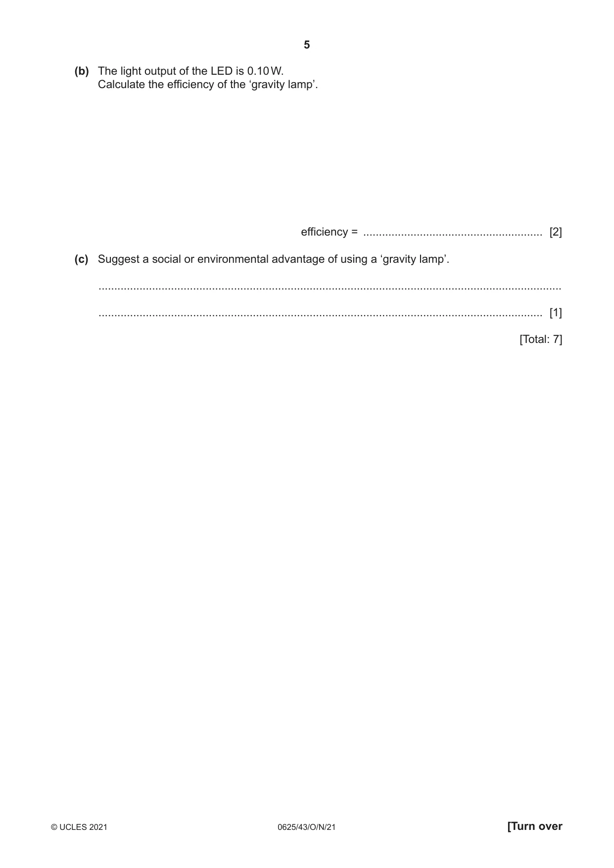 Cambridge IGCSE Physics 0625 2021 Oct/Nov Paper 4 · Variant 3 question paper, page 5 of 20