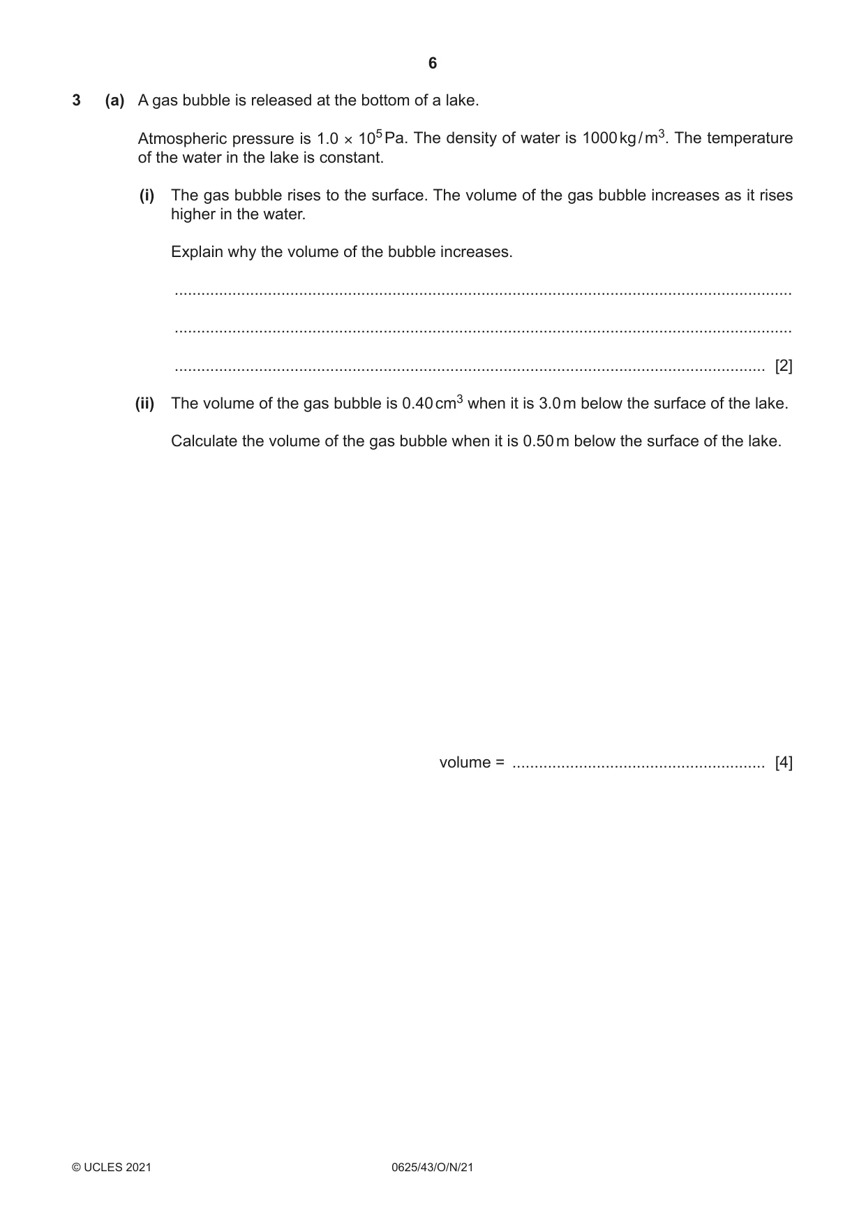 Cambridge IGCSE Physics 0625 2021 Oct/Nov Paper 4 · Variant 3 question paper, page 6 of 20