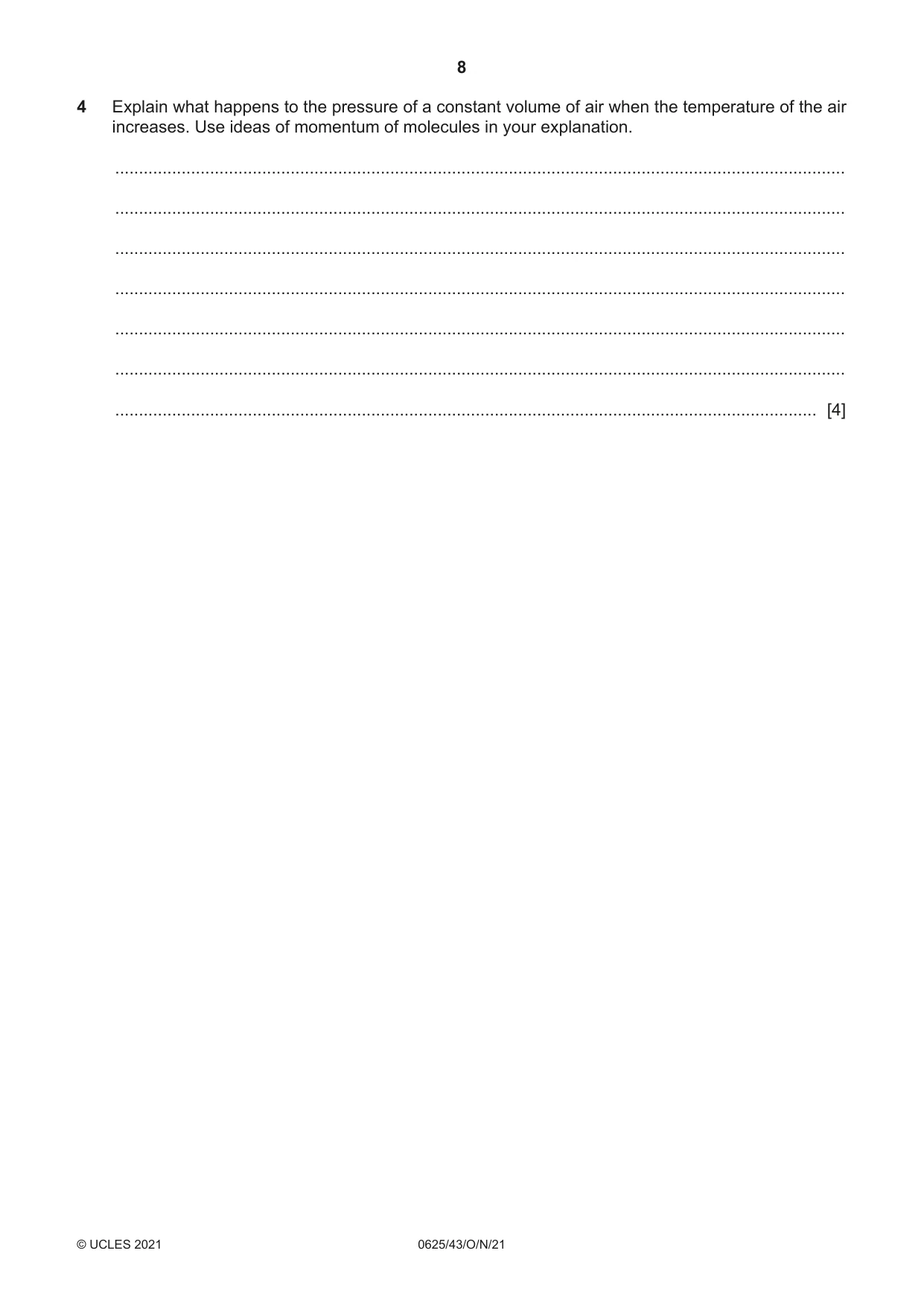 Cambridge IGCSE Physics 0625 2021 Oct/Nov Paper 4 · Variant 3 question paper, page 8 of 20