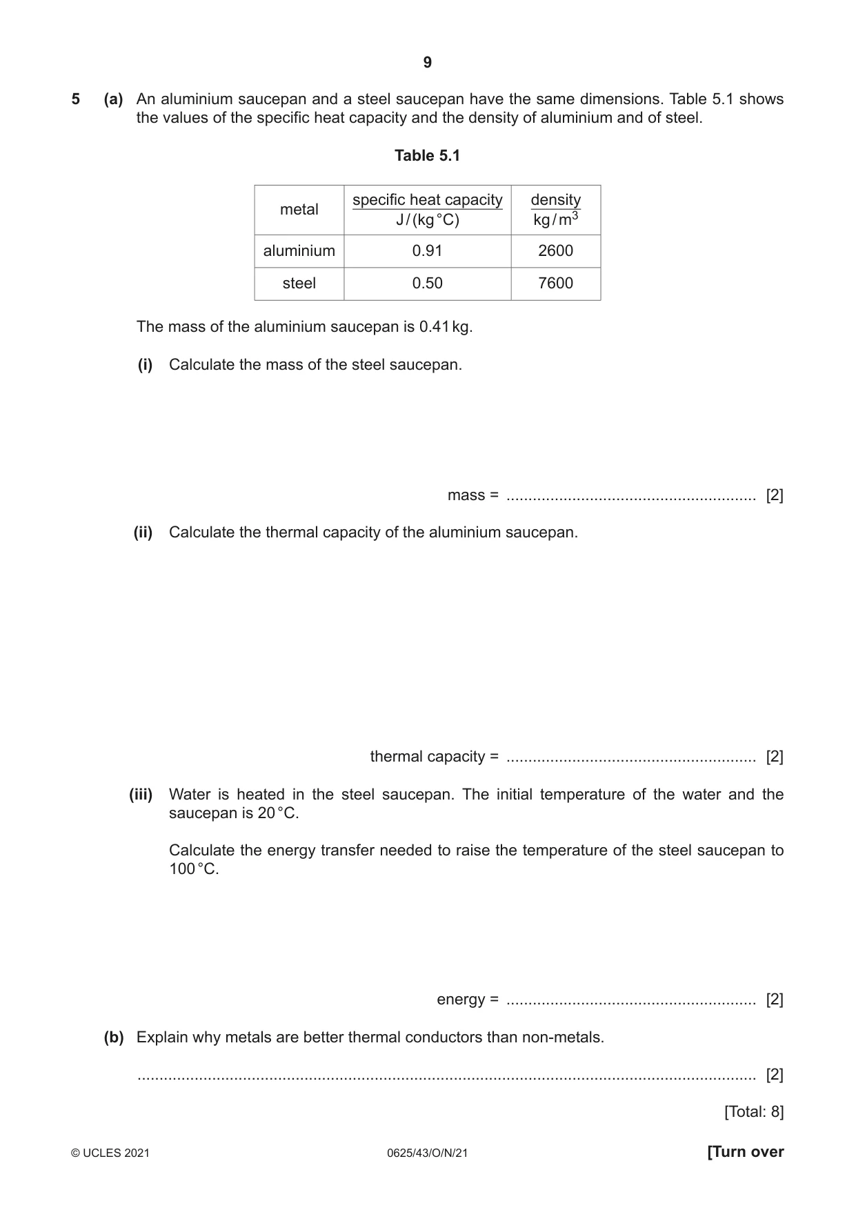Cambridge IGCSE Physics 0625 2021 Oct/Nov Paper 4 · Variant 3 question paper, page 9 of 20