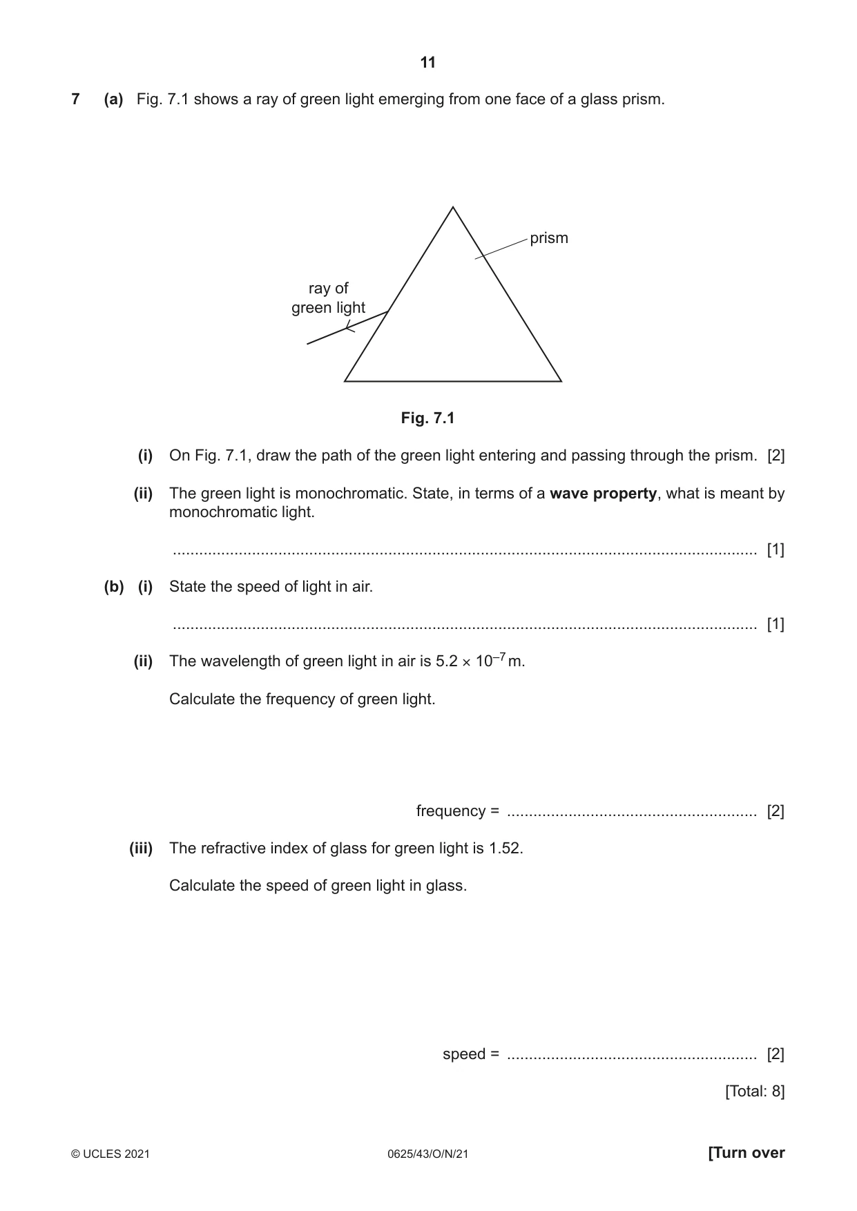 Cambridge IGCSE Physics 0625 2021 Oct/Nov Paper 4 · Variant 3 question paper, page 11 of 20