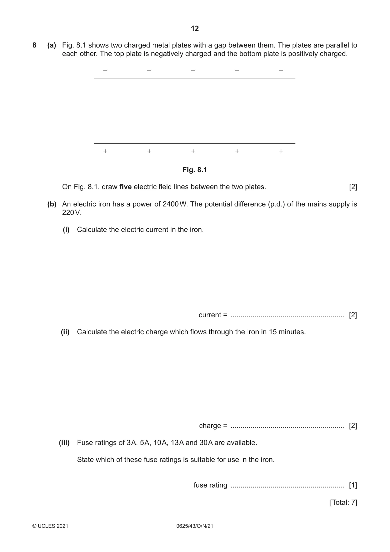 Cambridge IGCSE Physics 0625 2021 Oct/Nov Paper 4 · Variant 3 question paper, page 12 of 20