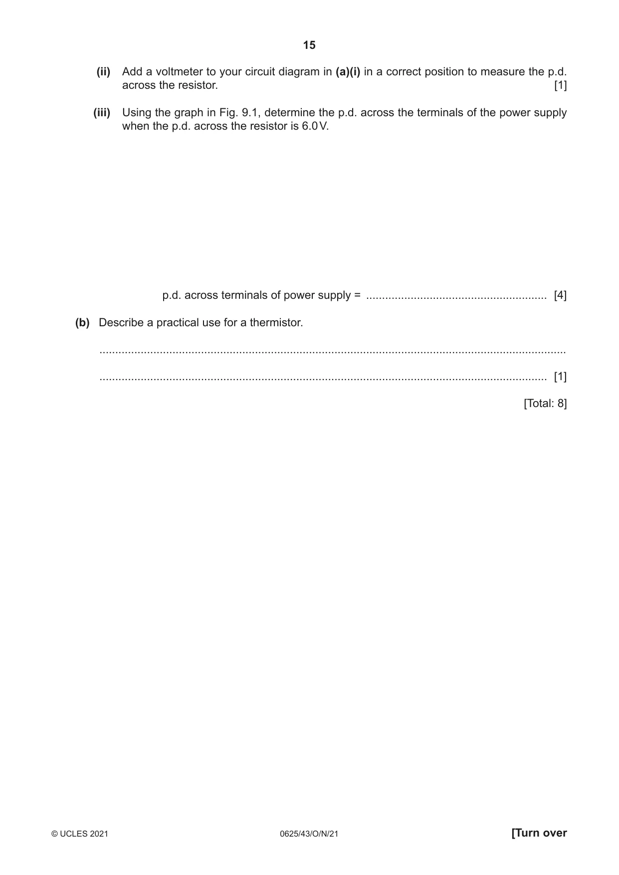 Cambridge IGCSE Physics 0625 2021 Oct/Nov Paper 4 · Variant 3 question paper, page 15 of 20