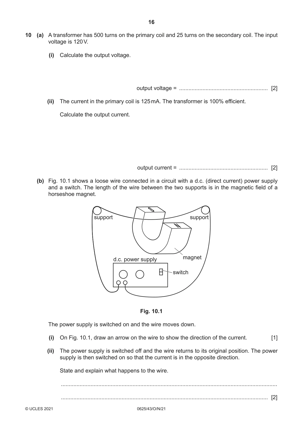 Cambridge IGCSE Physics 0625 2021 Oct/Nov Paper 4 · Variant 3 question paper, page 16 of 20