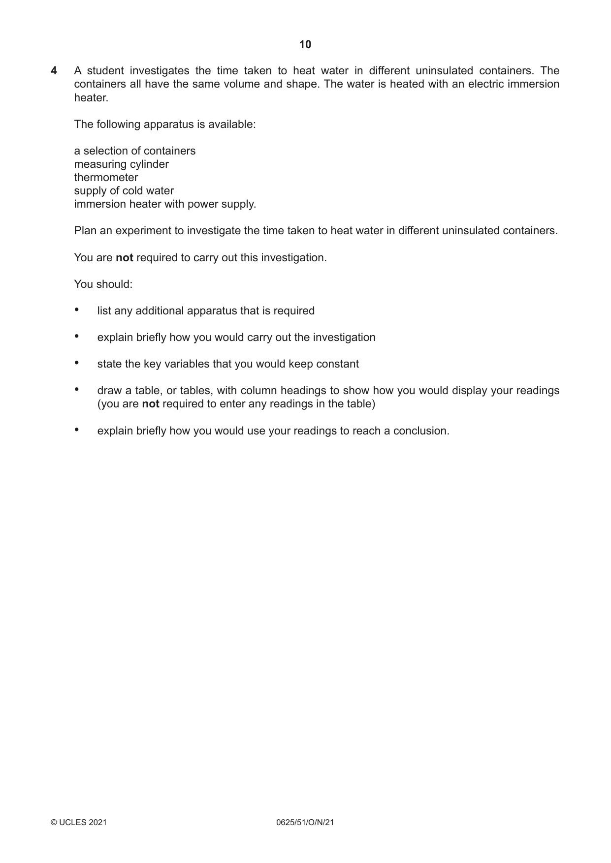 Cambridge IGCSE Physics 0625 2021 Oct/Nov Paper 5 · Variant 1 question paper, page 10 of 12