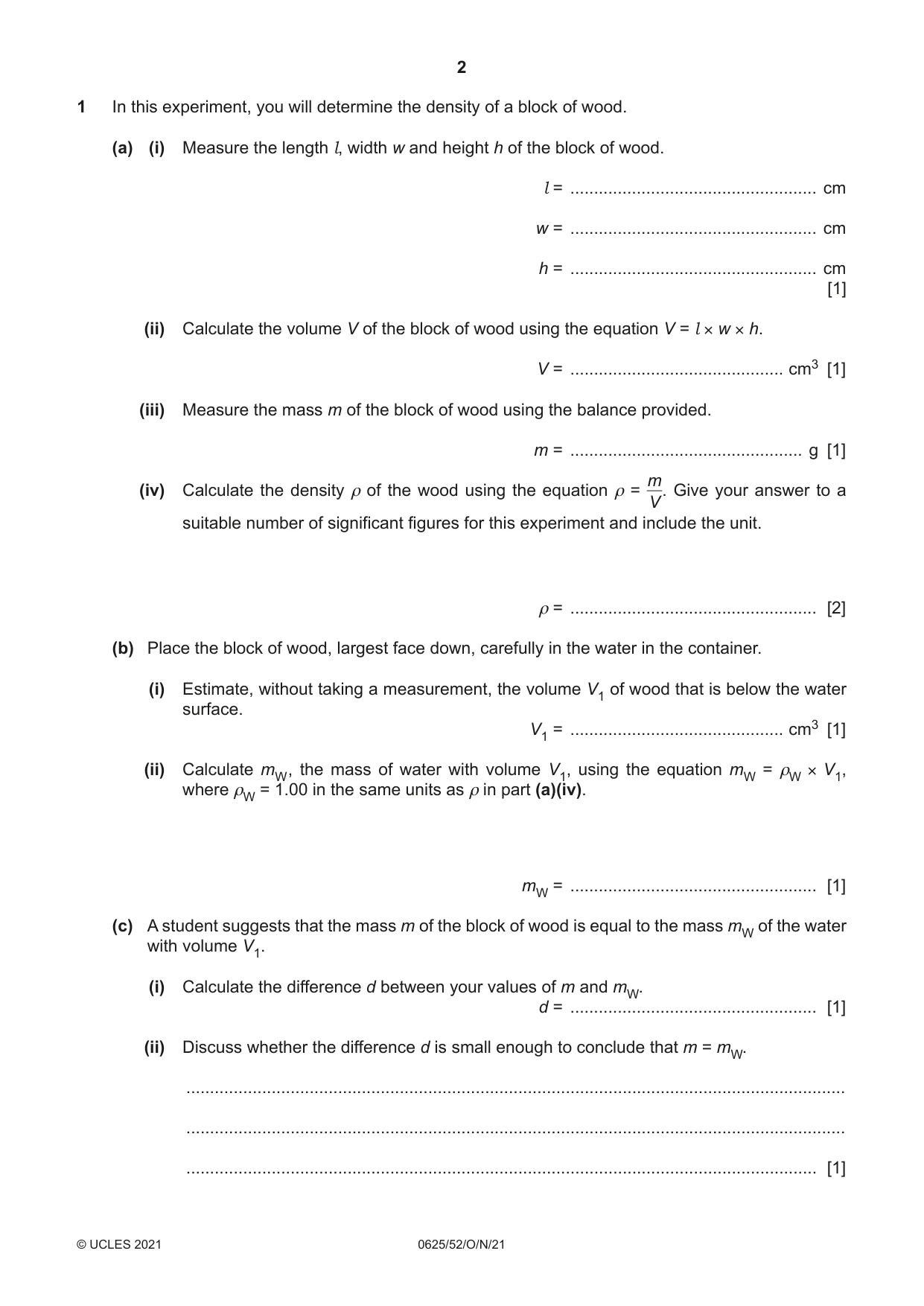 Cambridge IGCSE Physics 0625 2021 Oct/Nov Paper 5 · Variant 2 question paper, page 2 of 12