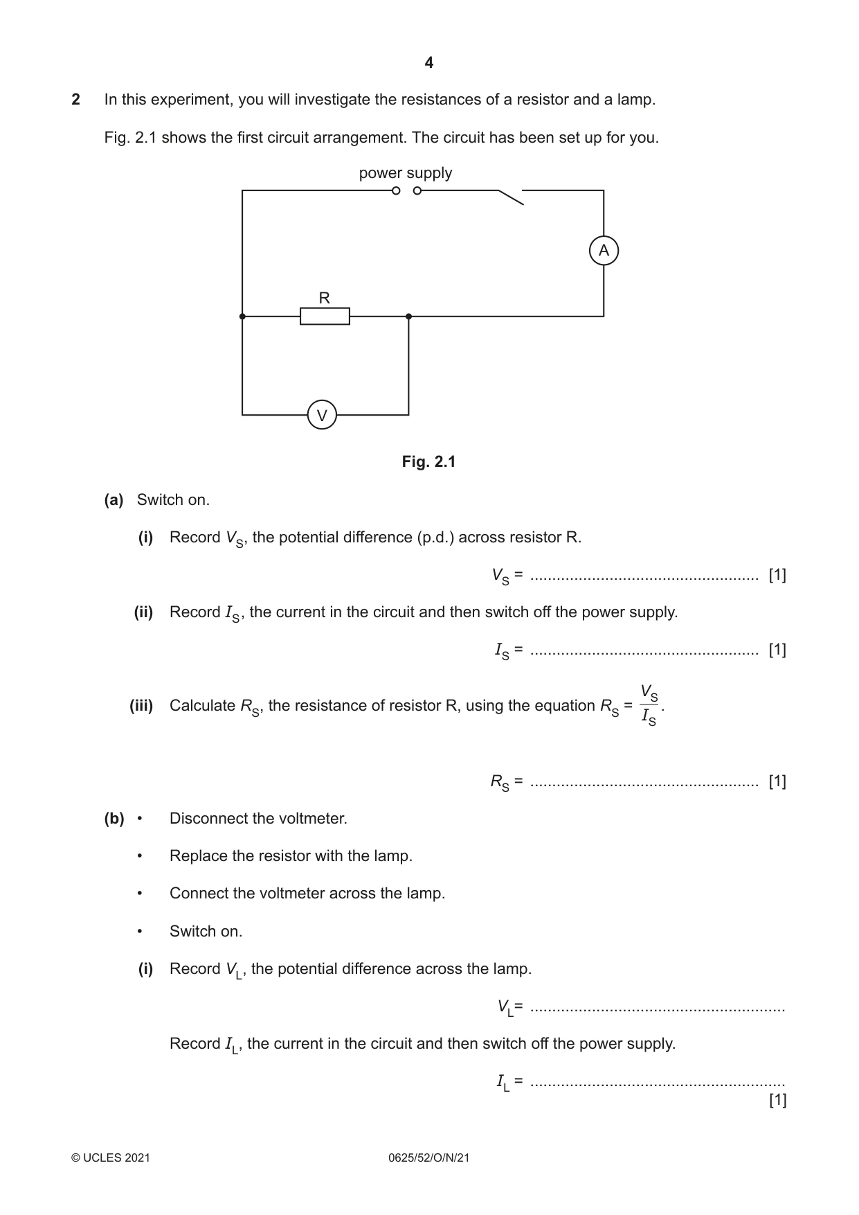 Cambridge IGCSE Physics 0625 2021 Oct/Nov Paper 5 · Variant 2 question paper, page 4 of 12