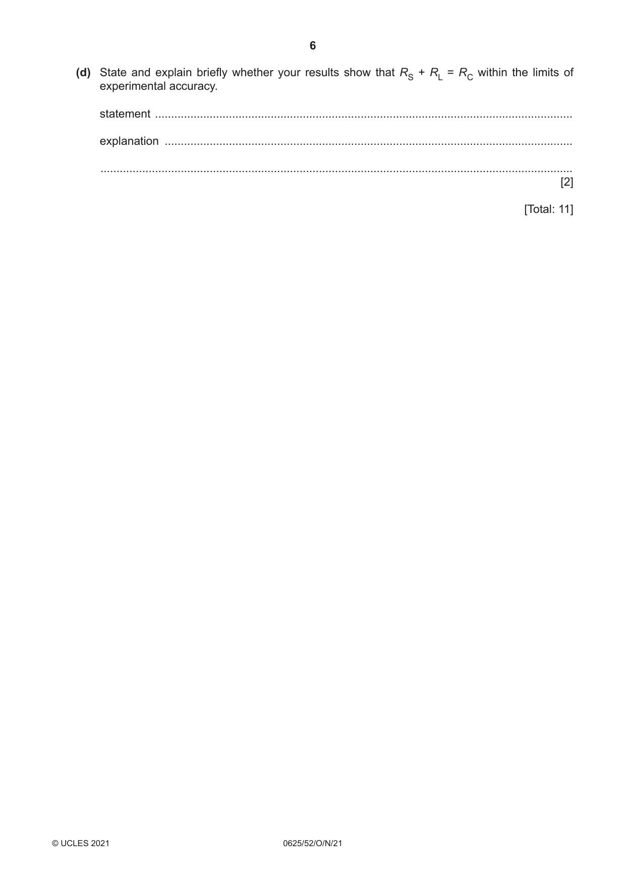 Cambridge IGCSE Physics 0625 2021 Oct/Nov Paper 5 · Variant 2 question paper, page 6 of 12