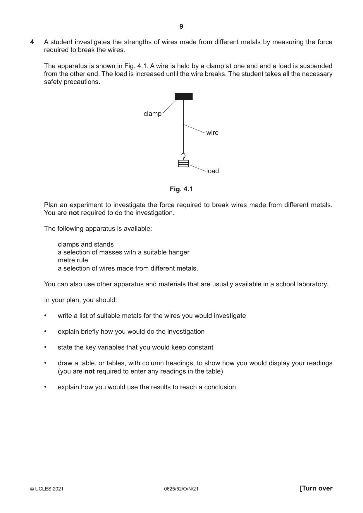 Cambridge IGCSE Physics 0625 2021 Oct/Nov Paper 5 · Variant 2 question paper, page 9 of 12