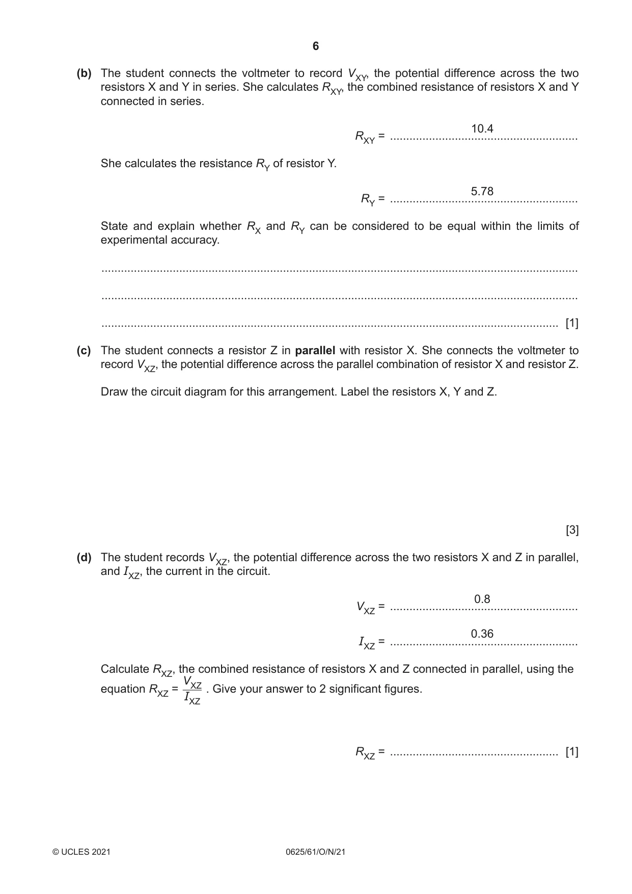 Cambridge IGCSE Physics 0625 2021 Oct/Nov Paper 6 · Variant 1 question paper, page 6 of 12